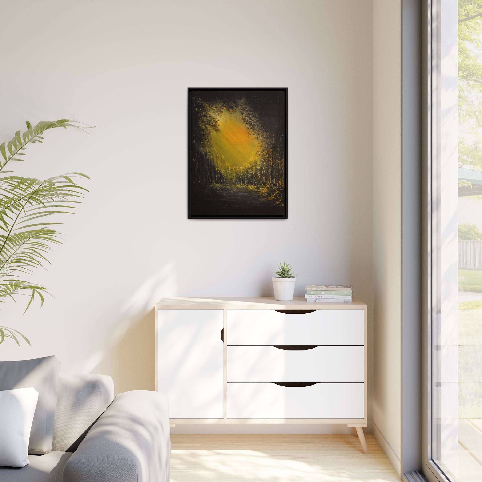 Framed Matte Canvas Wall Art — Golden Forest Glow