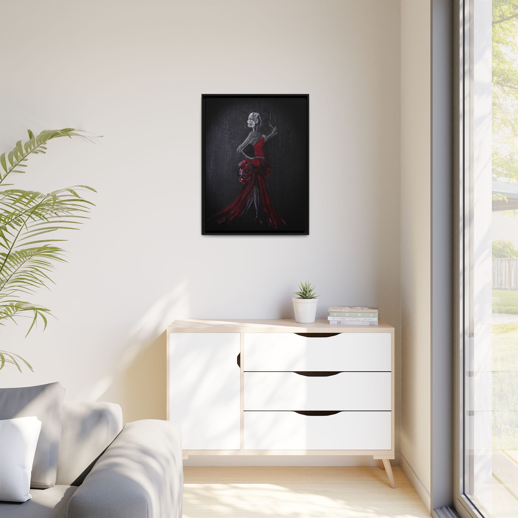 Framed Matte Canvas - Red Flamenco Dancer Art Print