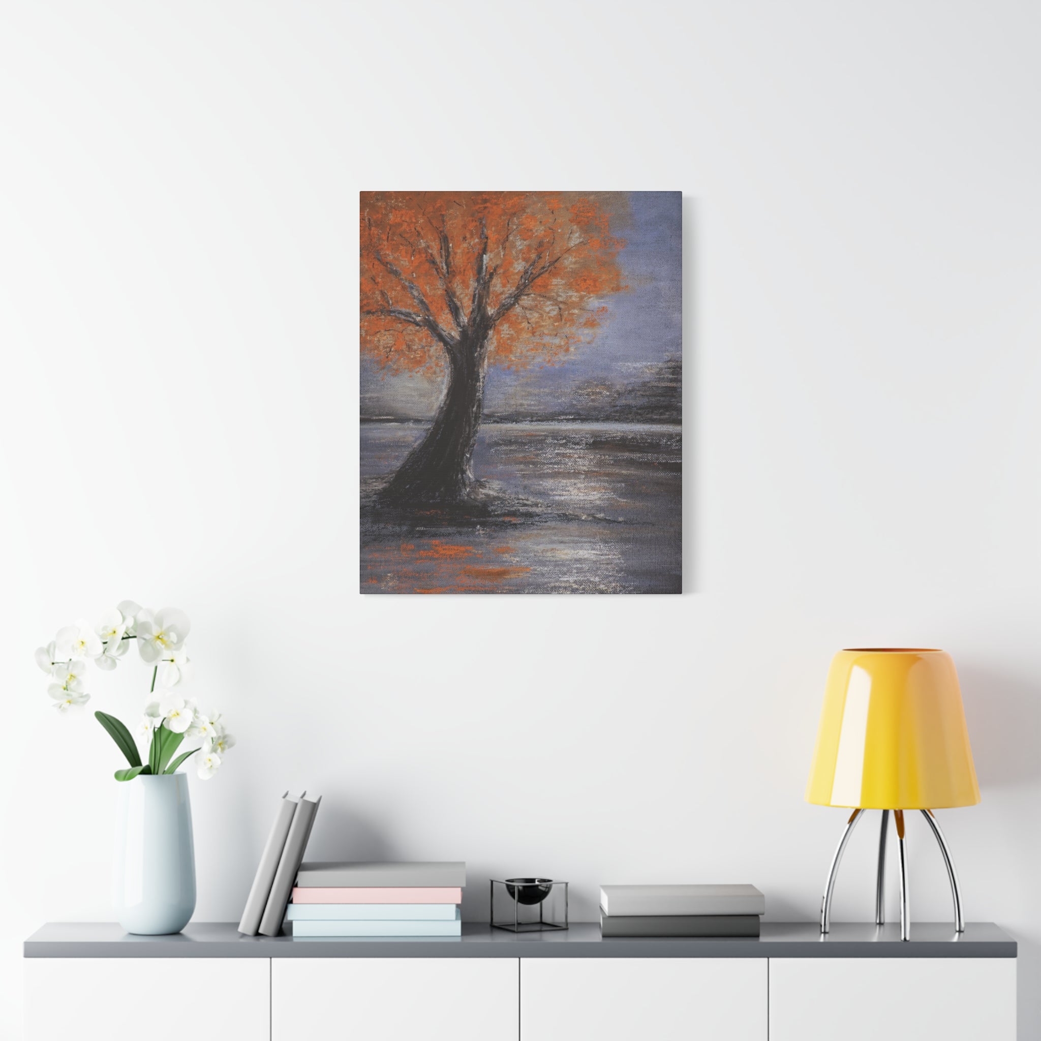 Autumn Solitude Matte Canvas Wall Art — Orange Tree Landscape, Stretched 1.25"