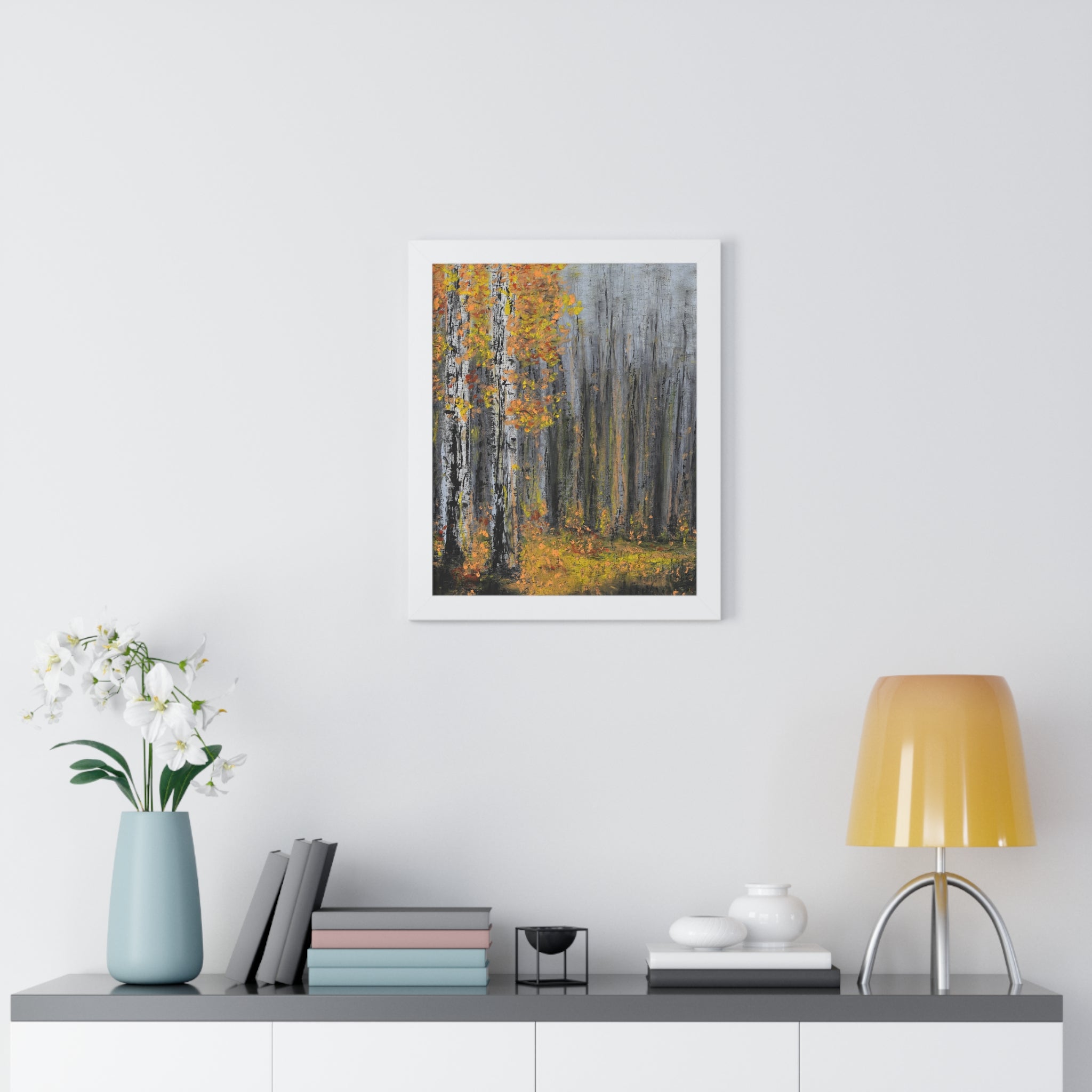 Autumn Birch Forest Framed Vertical Poster