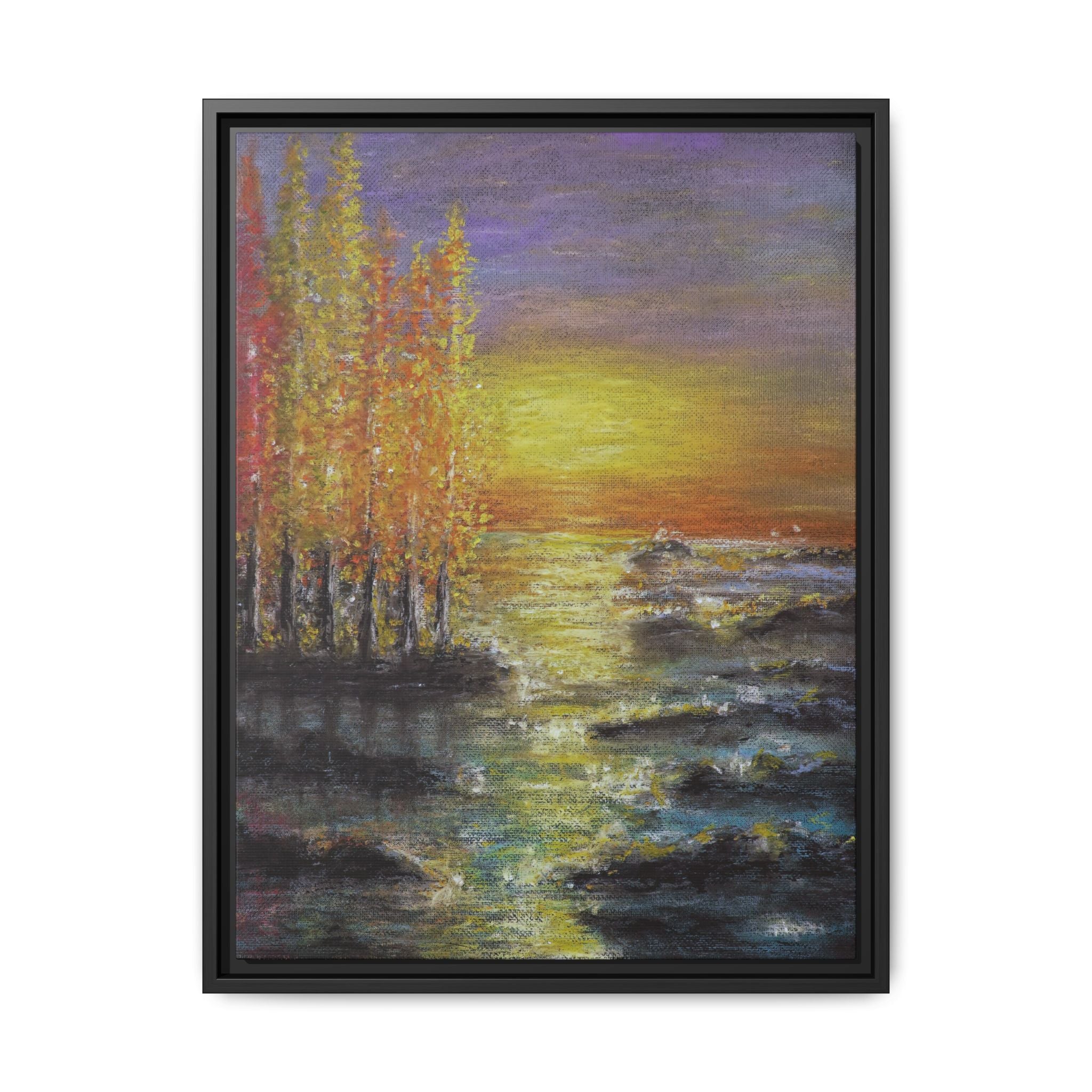 Tranquil Sunset Lake - Framed Matte Canvas Art Print