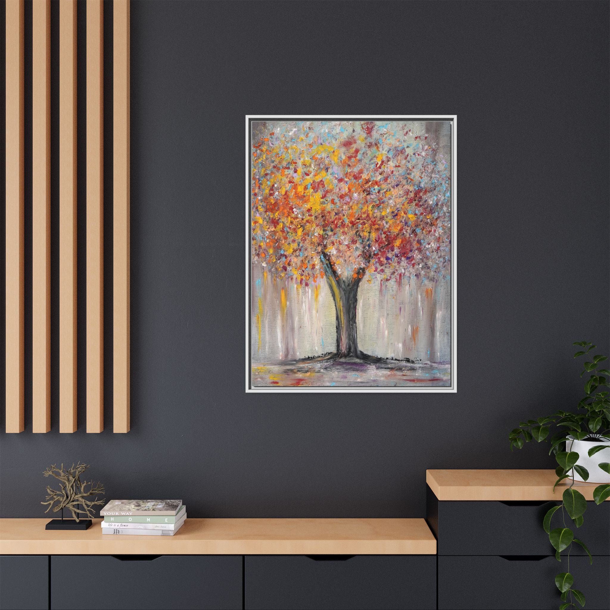 Framed Matte Canvas - Colorful Abstract Tree Wall Art