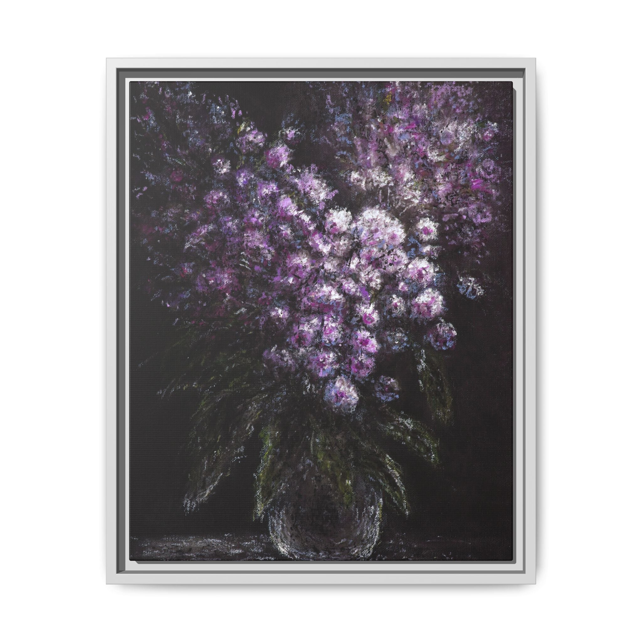 Framed Matte Canvas: Moody Purple Floral Bouquet Wall Art