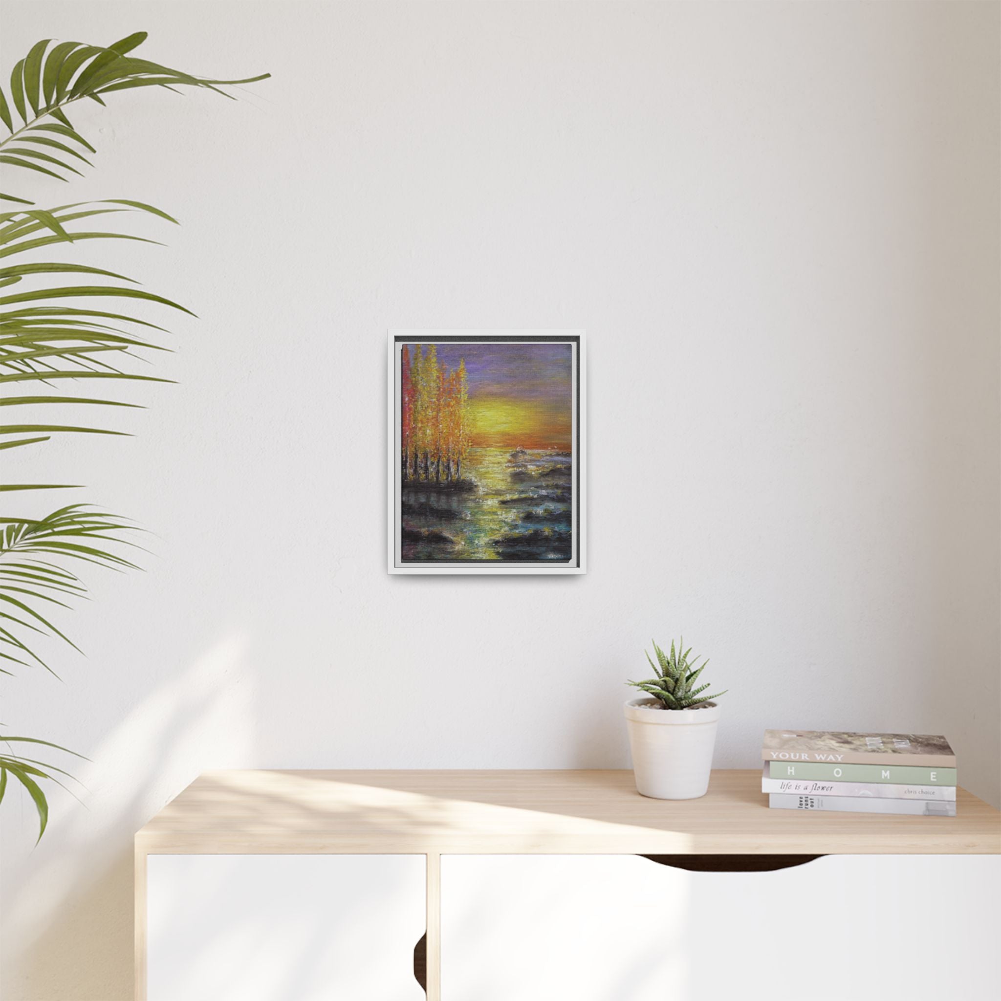 Tranquil Sunset Lake - Framed Matte Canvas Art Print
