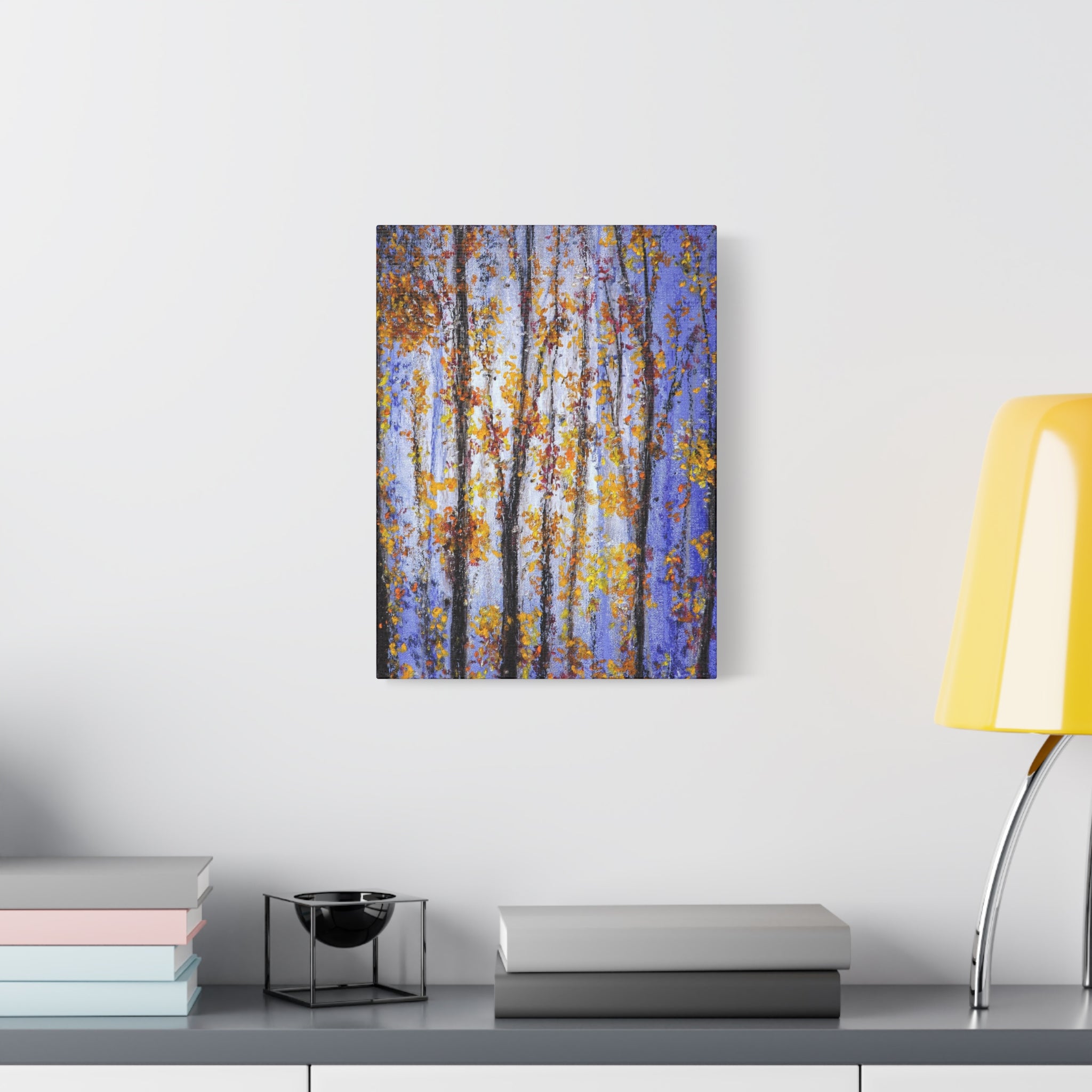 Autumn Aspens Matte Stretched Canvas – Purple & Gold Forest Wall Art (1.25")