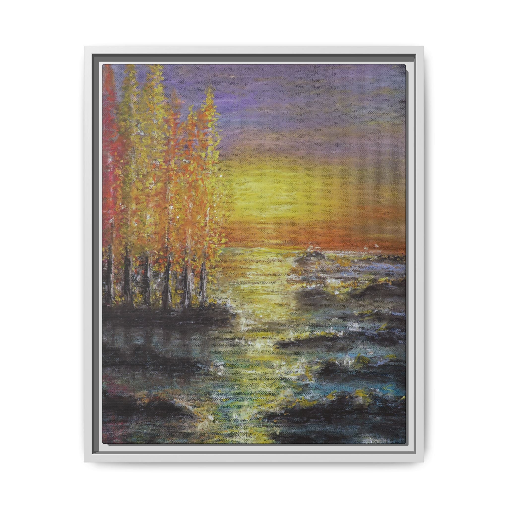 Tranquil Sunset Lake - Framed Matte Canvas Art Print