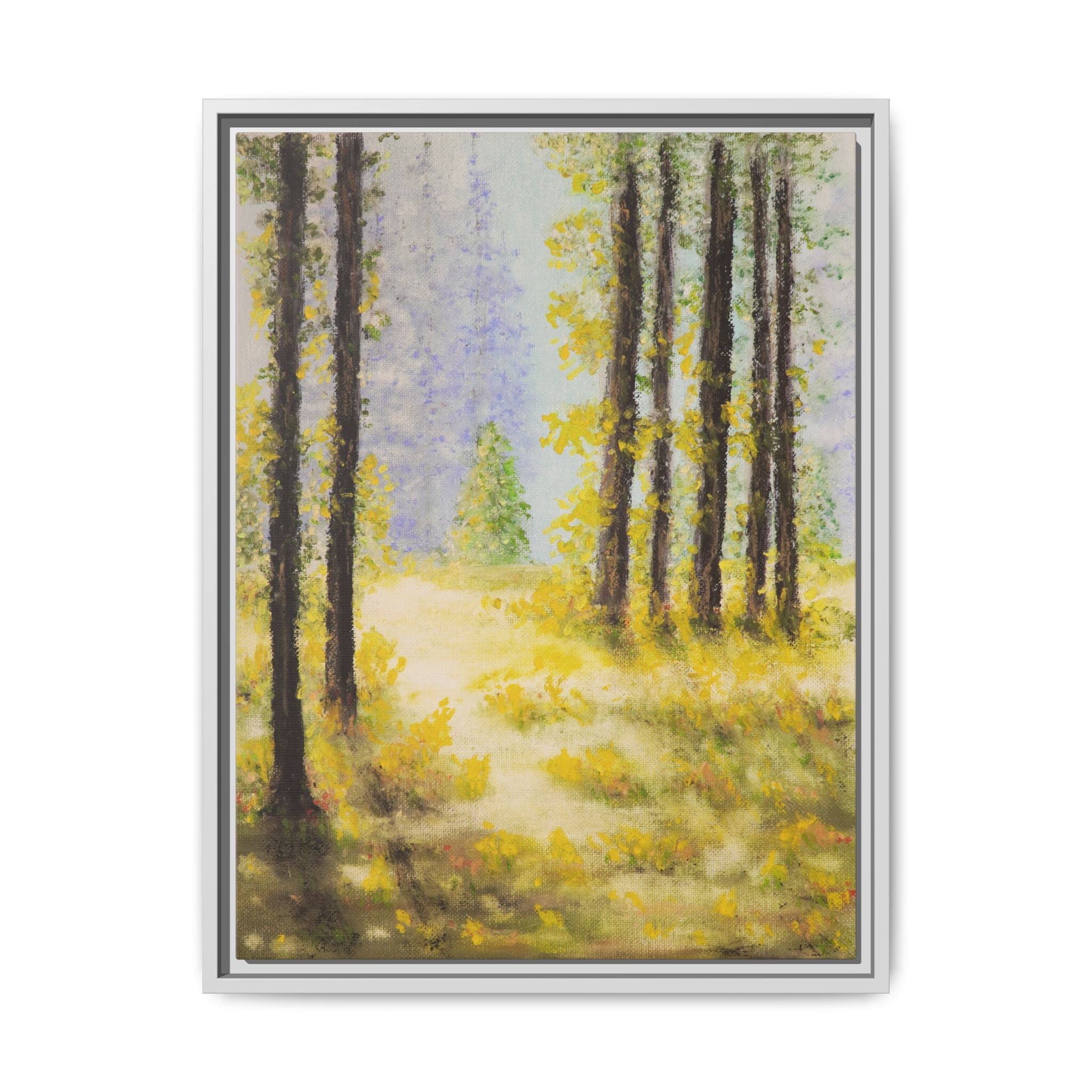 Framed Matte Canvas Print — Sunlit Forest Landscape Wall Art