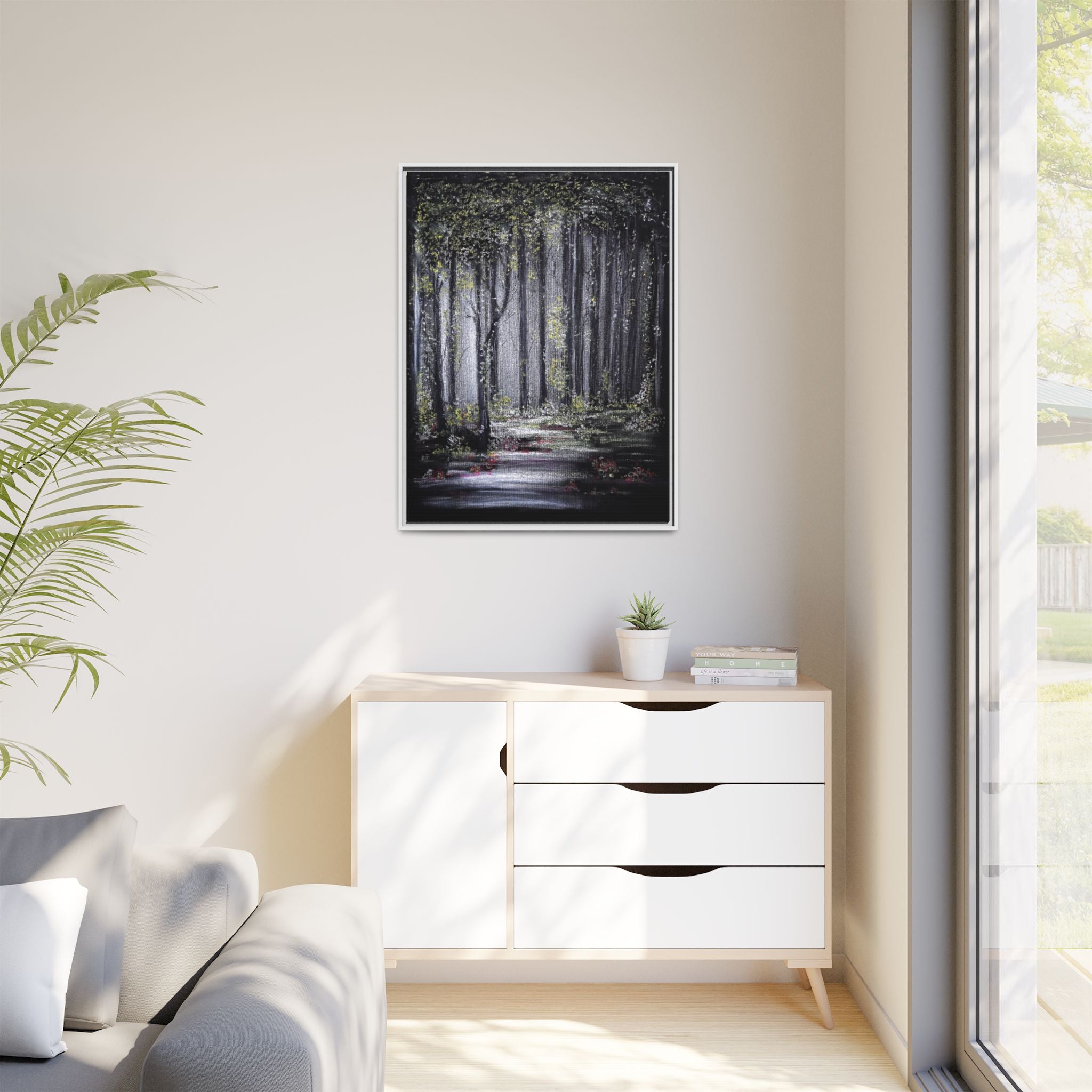Framed Forest Path Matte Canvas Print — Serene Woodland Wall Art