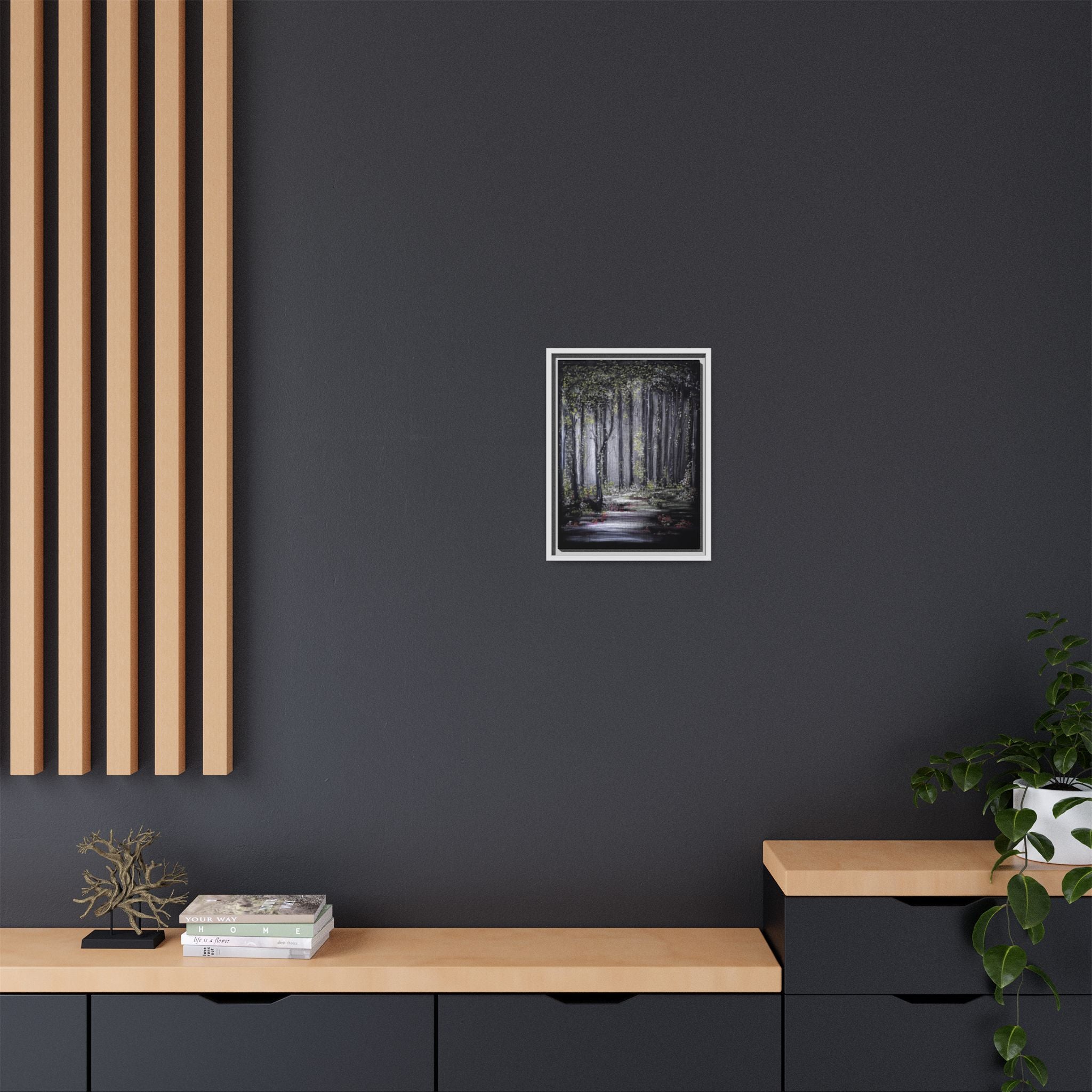 Framed Forest Path Matte Canvas Print — Serene Woodland Wall Art