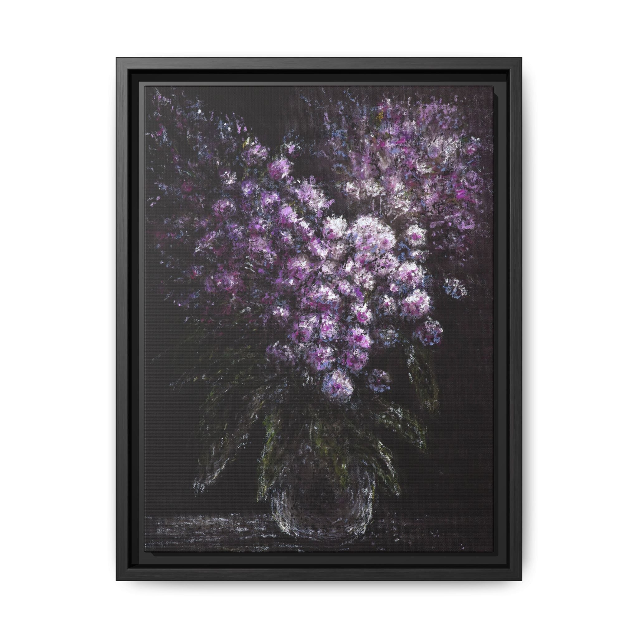 Framed Matte Canvas: Moody Purple Floral Bouquet Wall Art