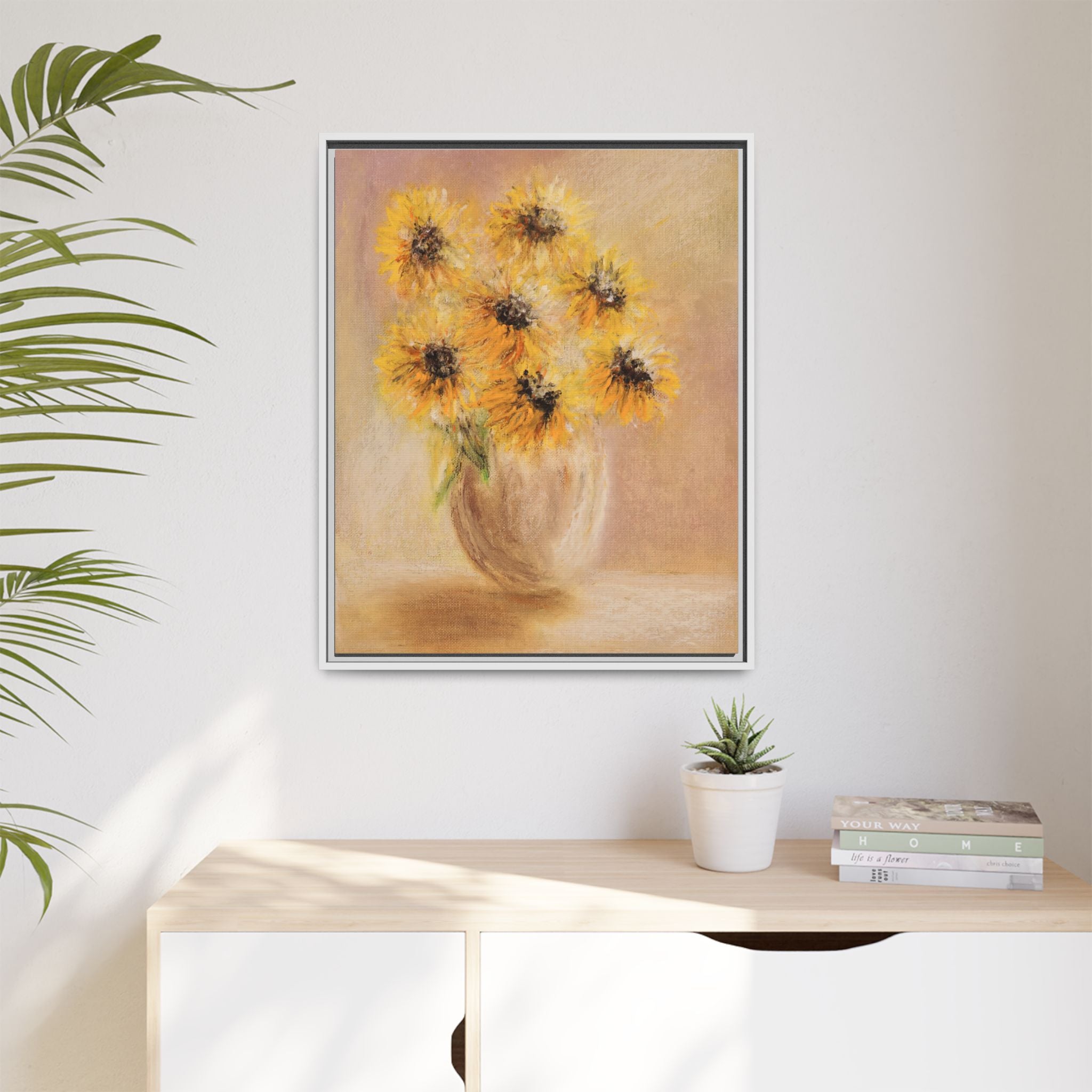 Framed Sunflower Vase — Matte Canvas Wall Art