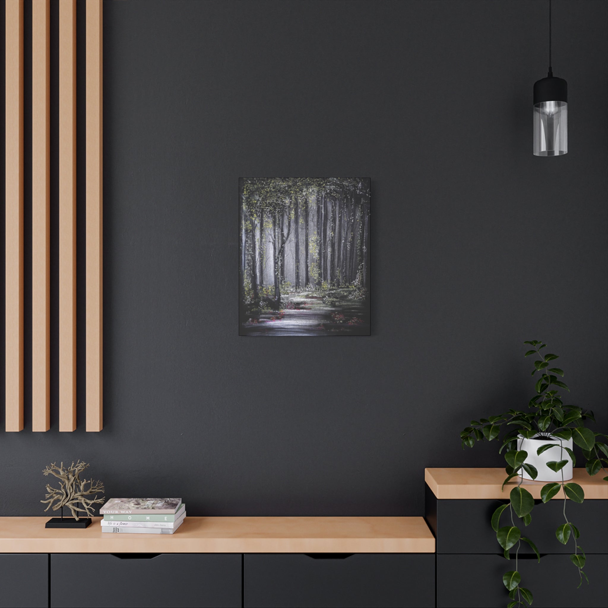 Forest Path Matte Canvas Wall Art — Moody Woodland Landscape, Stretched 1.25"