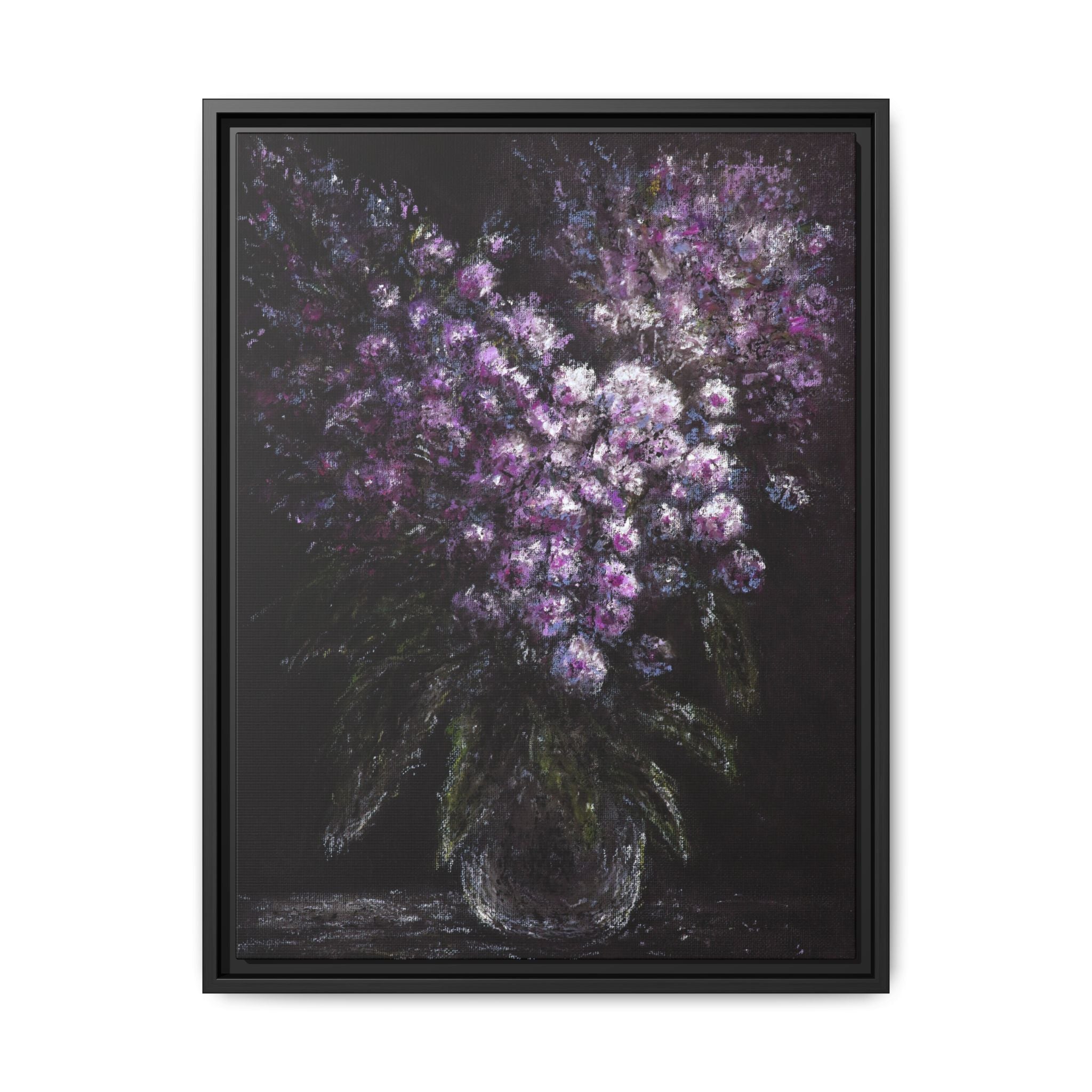 Framed Matte Canvas: Moody Purple Floral Bouquet Wall Art