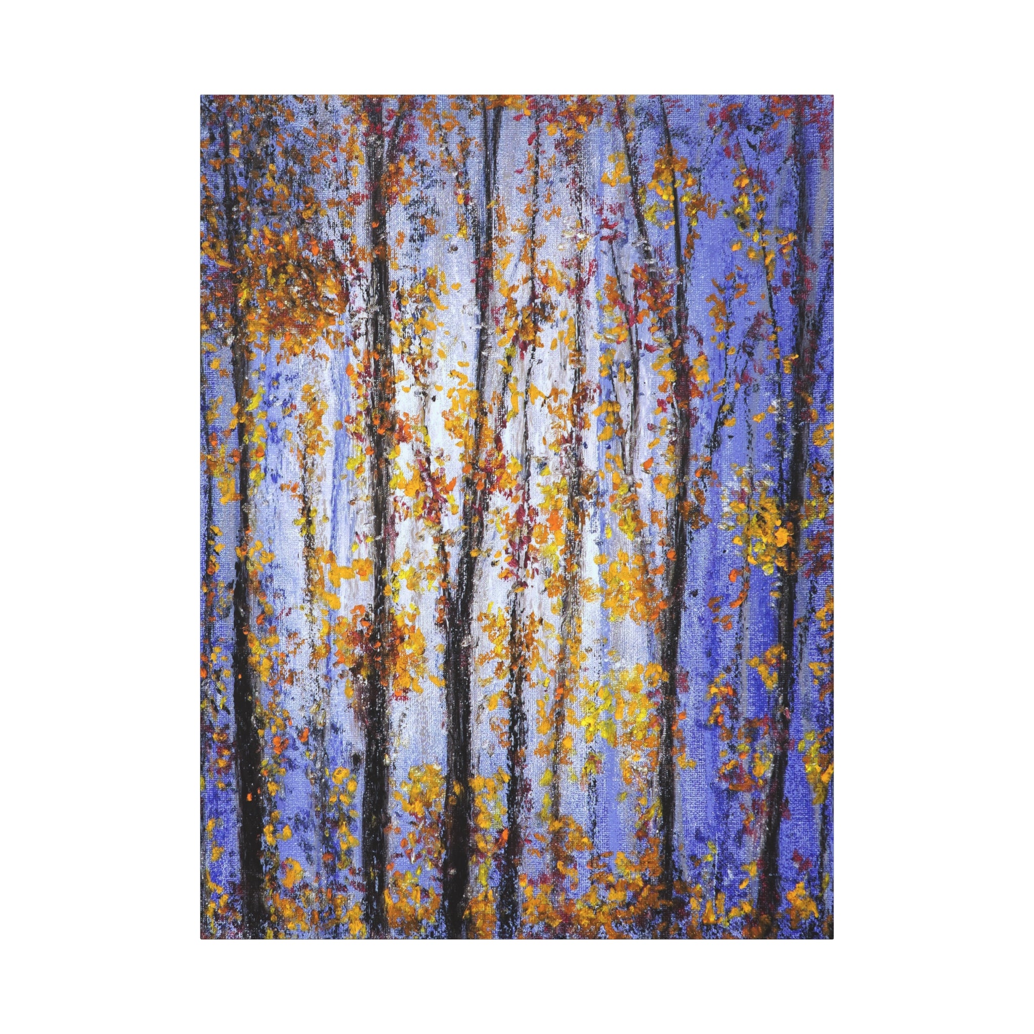 Autumn Aspens Matte Stretched Canvas – Purple & Gold Forest Wall Art (1.25")