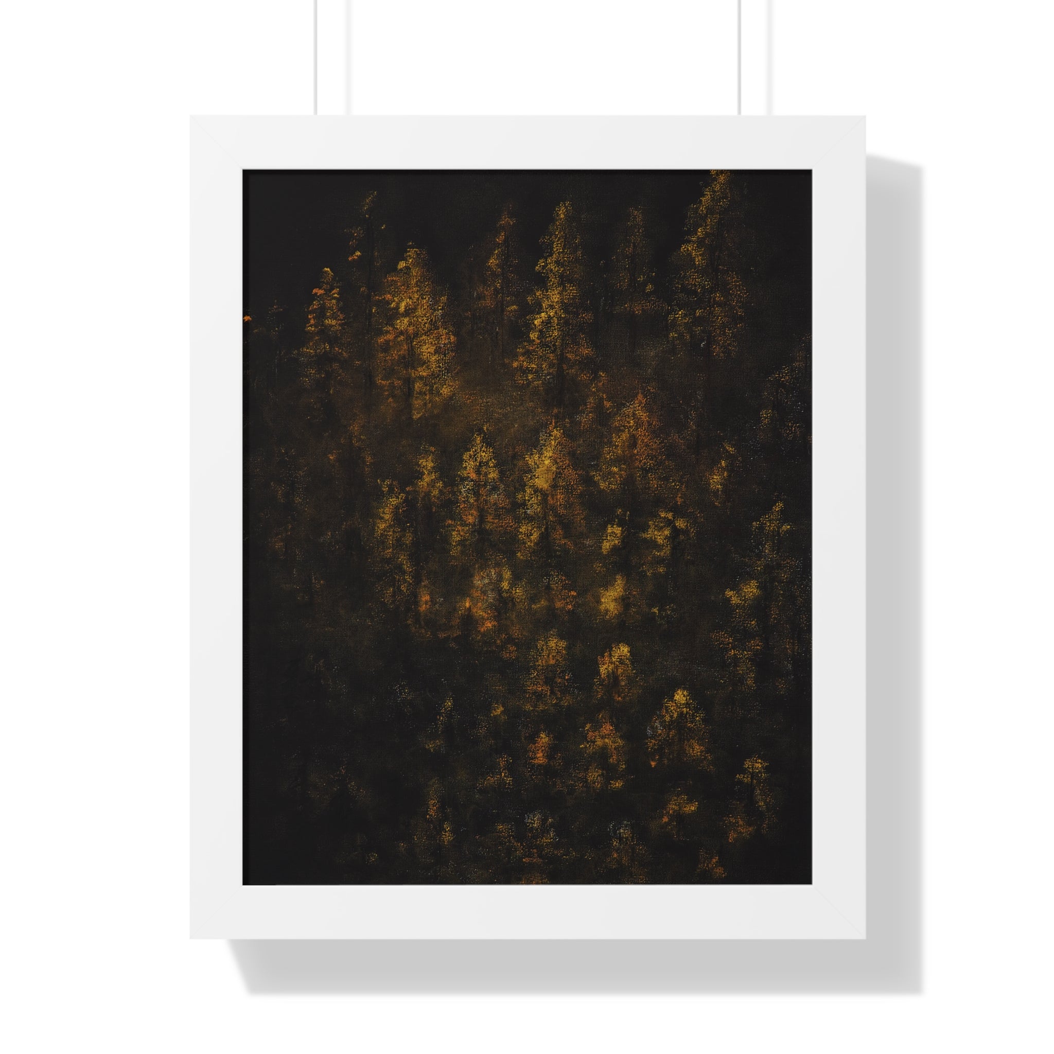 Framed Poster — Moody Golden Forest Wall Art (Vertical)