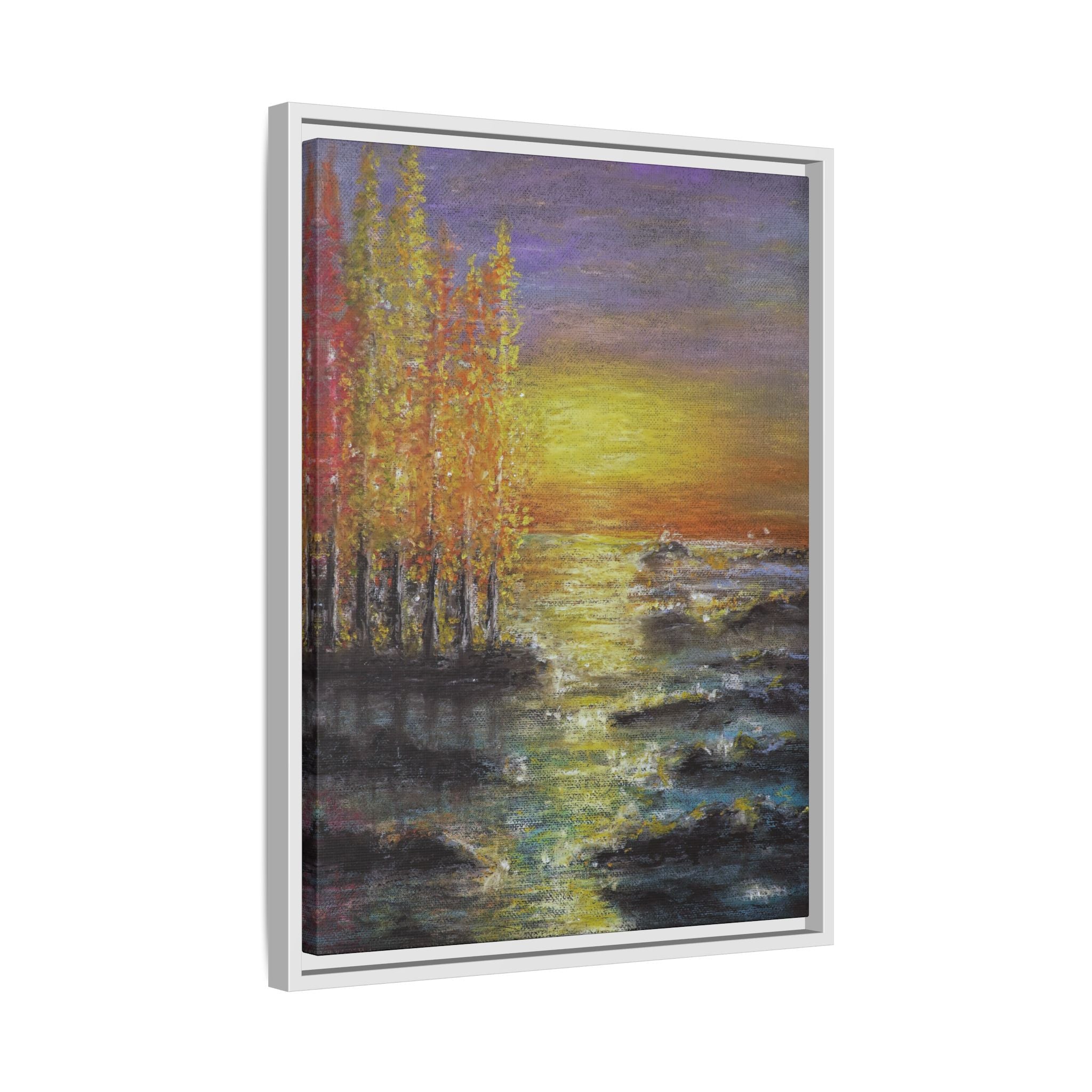 Tranquil Sunset Lake - Framed Matte Canvas Art Print