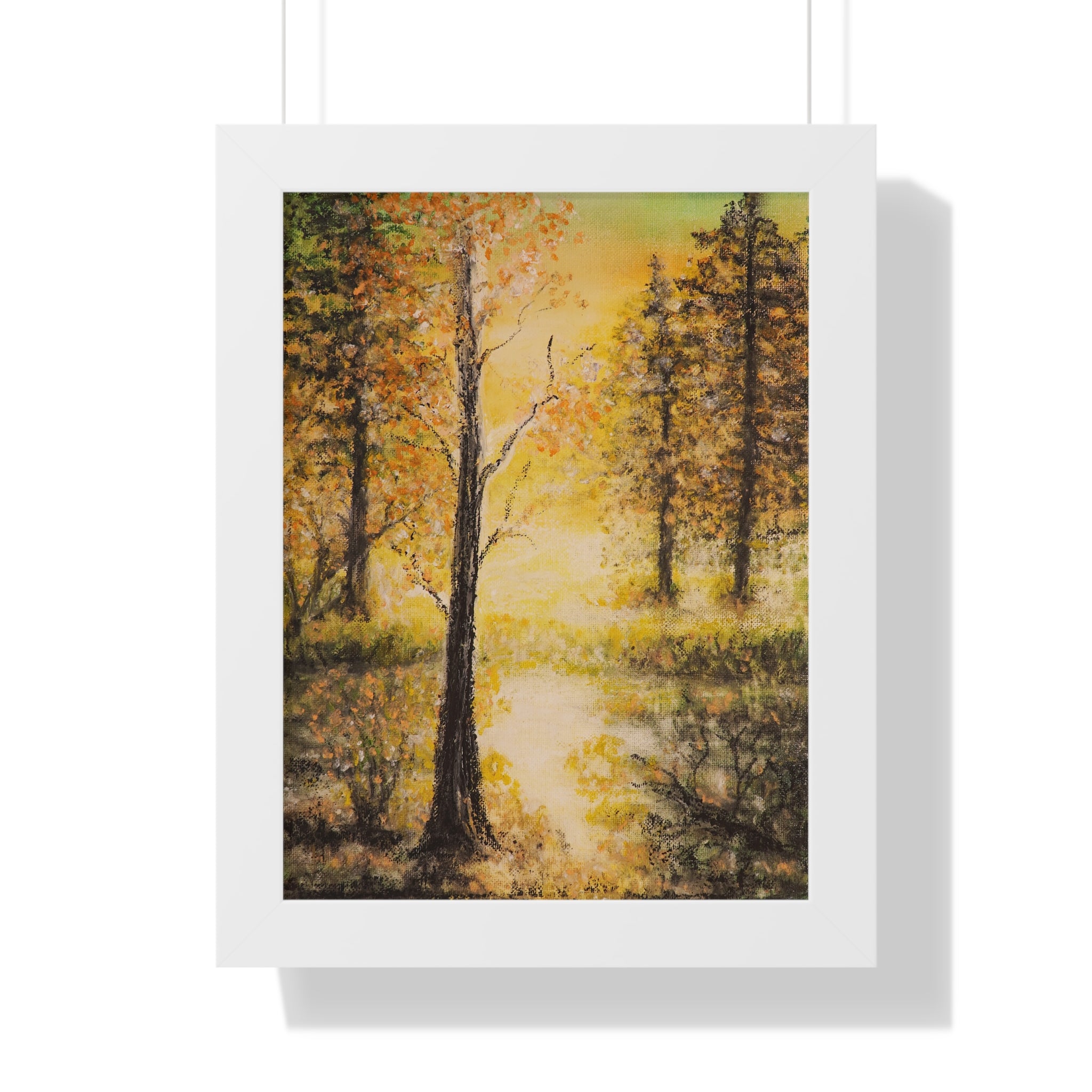 Framed Vertical Poster — Golden Forest Landscape Wall Art