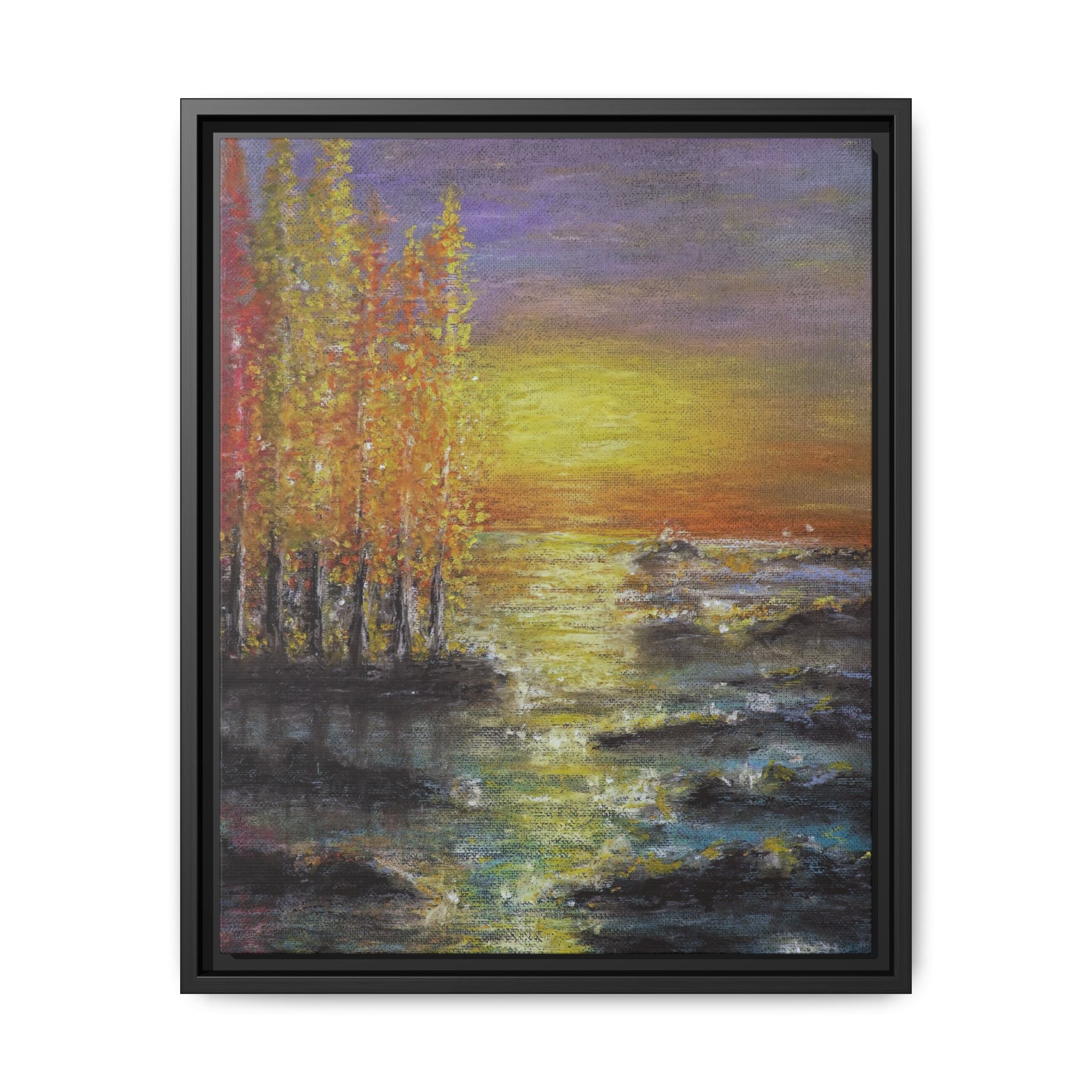 Tranquil Sunset Lake - Framed Matte Canvas Art Print