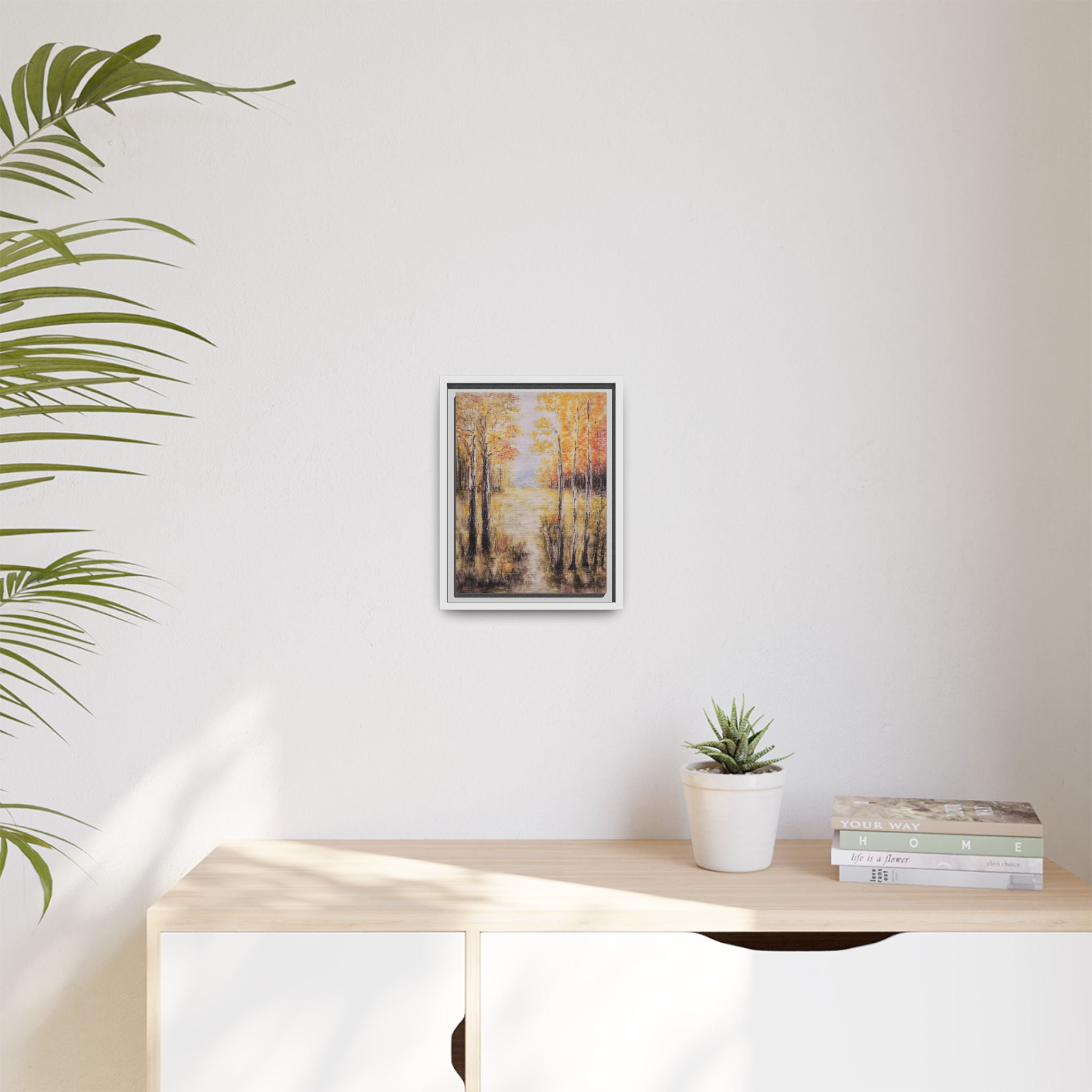 Golden Trees Landscape - Framed Canvas Art