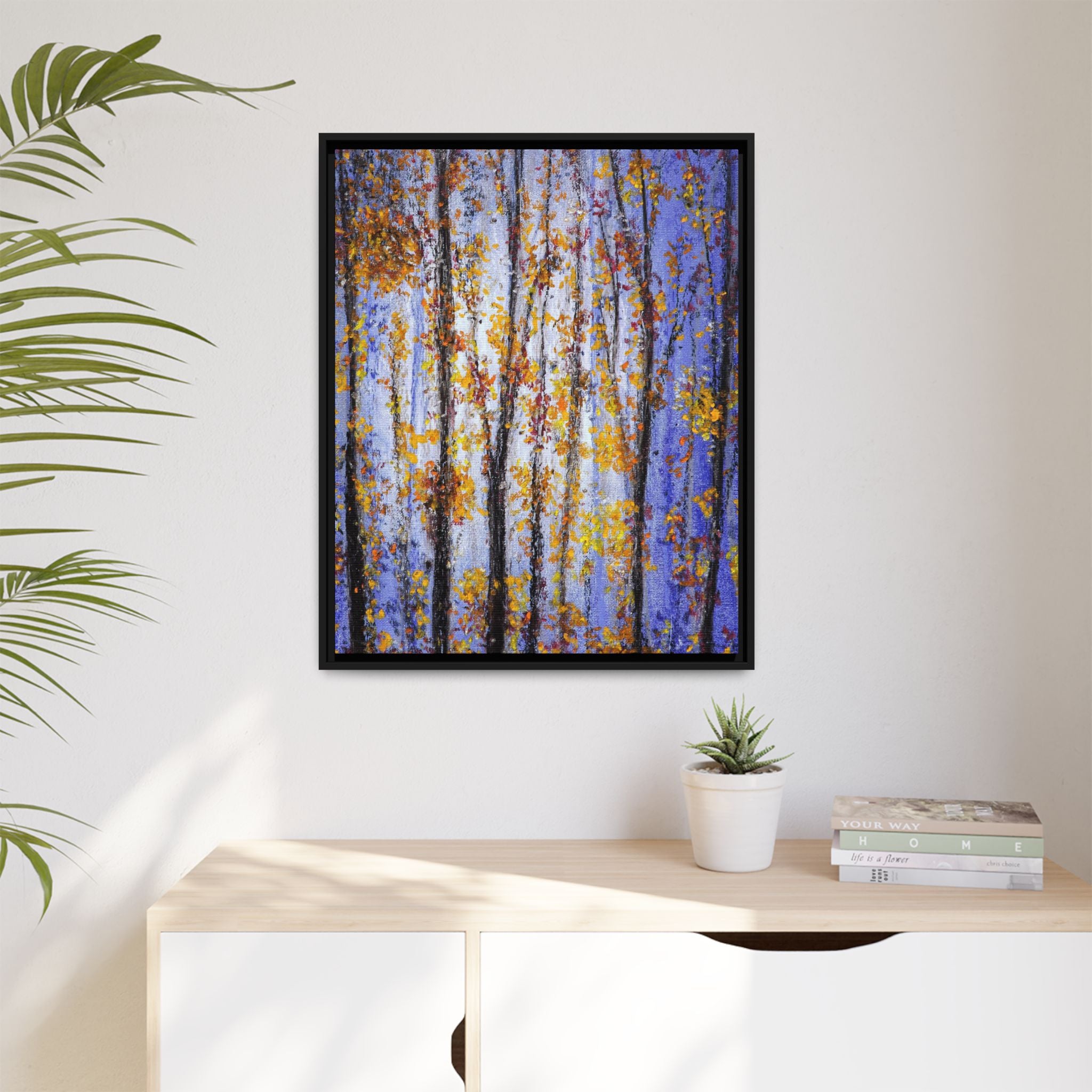 Framed Matte Canvas Art – Autumn Aspen Trees Wall Print