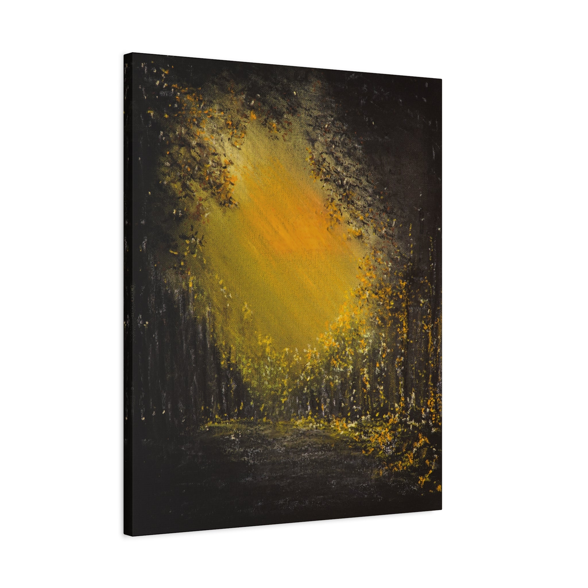 Abstract GoldenForest Glow Matte Canvas Art – Stretched Wall Painting