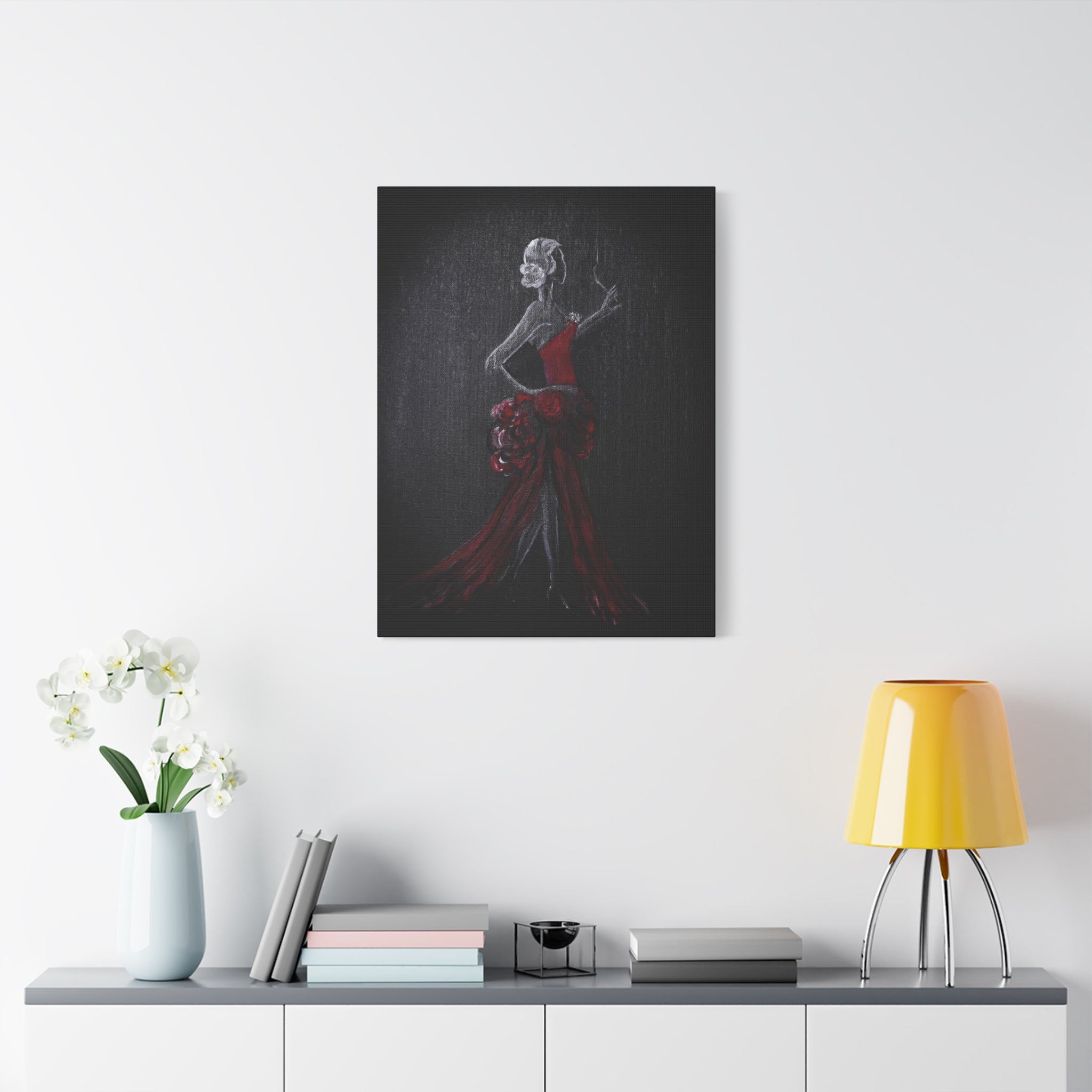 Flamenco Dancer Red Dress Canvas Art — Matte Stretched Wall Painting