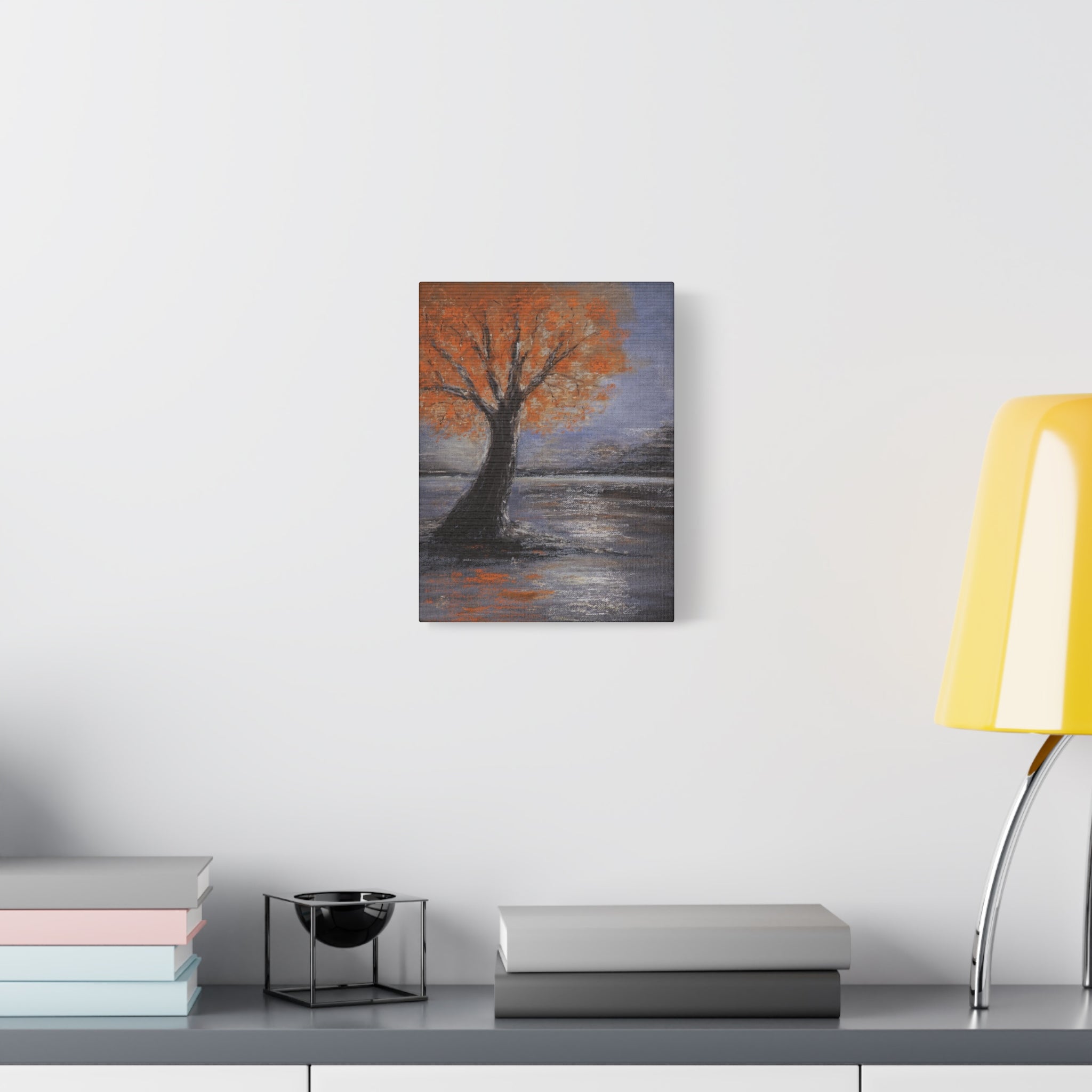 Autumn Solitude Matte Canvas Wall Art — Orange Tree Landscape, Stretched 1.25"