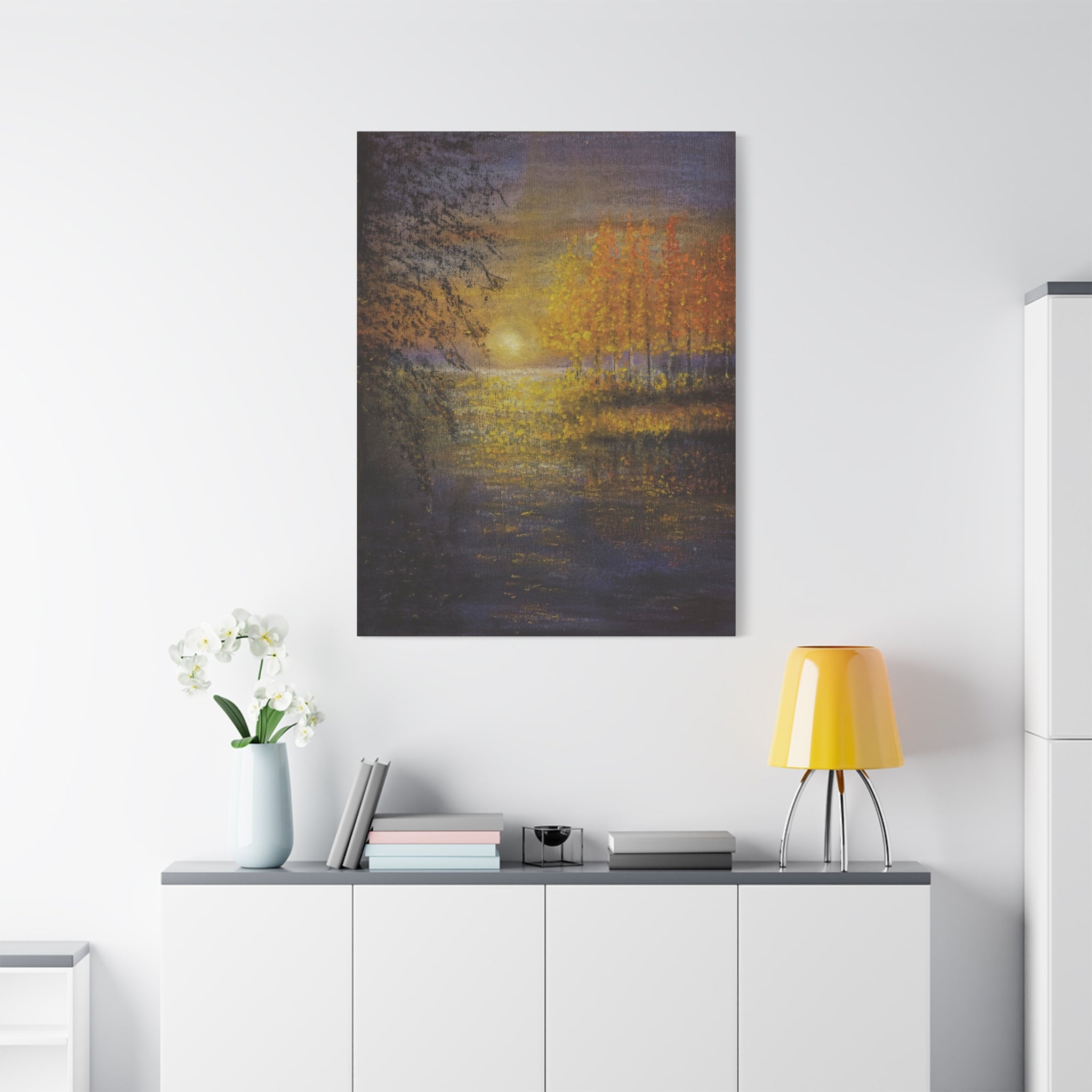 Autumn Sunset Canvas Wall Art — Golden Trees Over Tranquil Lake