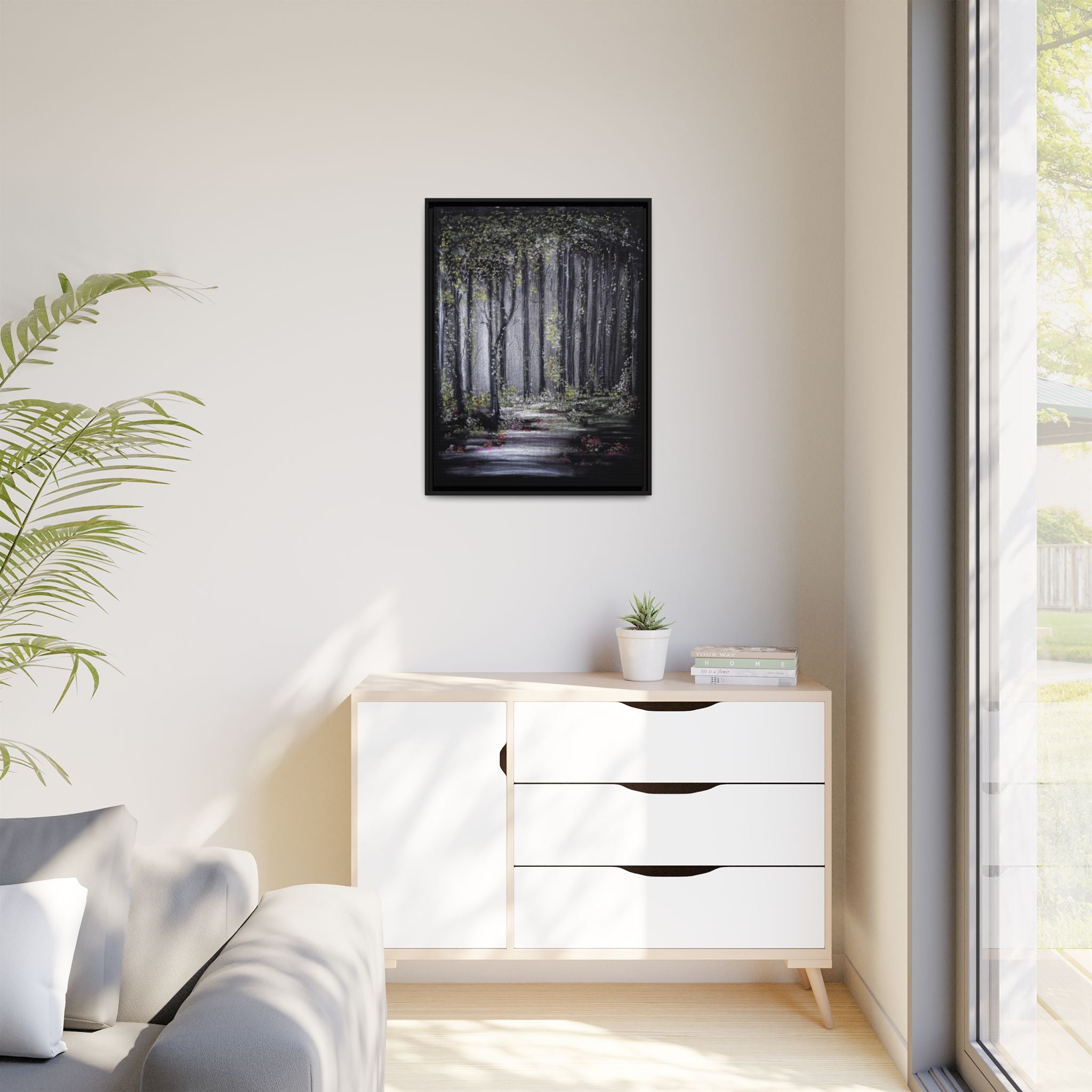 Framed Forest Path Matte Canvas Print — Serene Woodland Wall Art