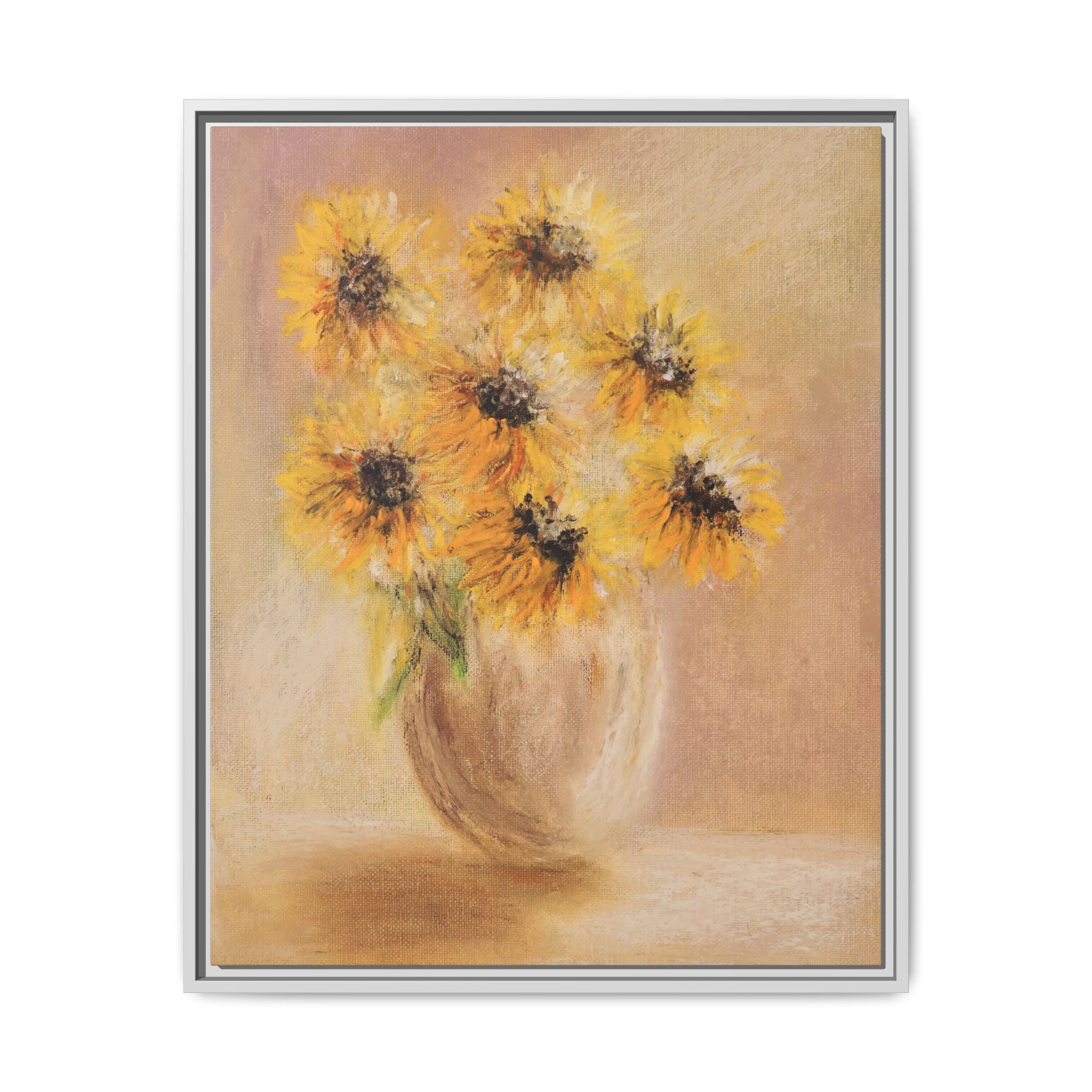 Framed Sunflower Vase — Matte Canvas Wall Art