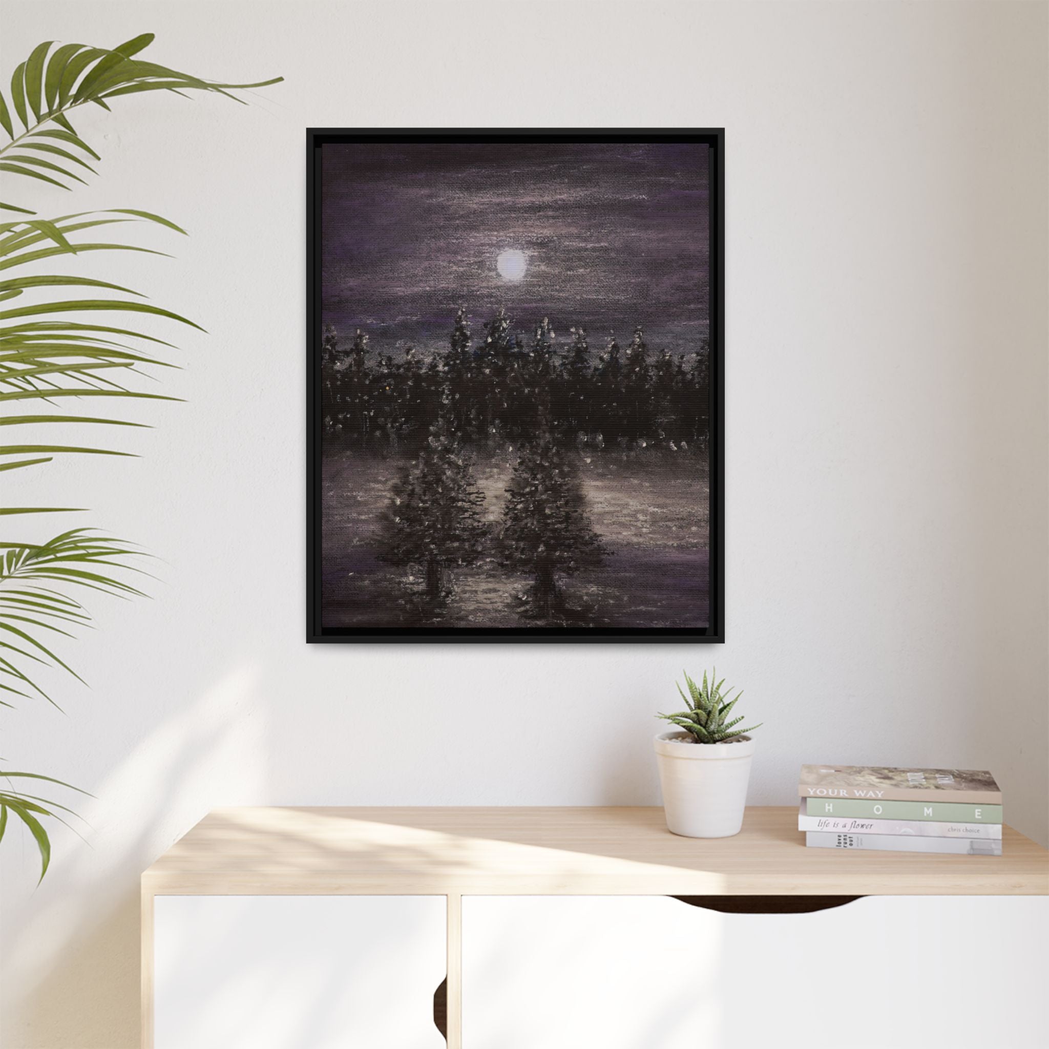 Moonlit Forest Matte Canvas Print — Framed Wall Art