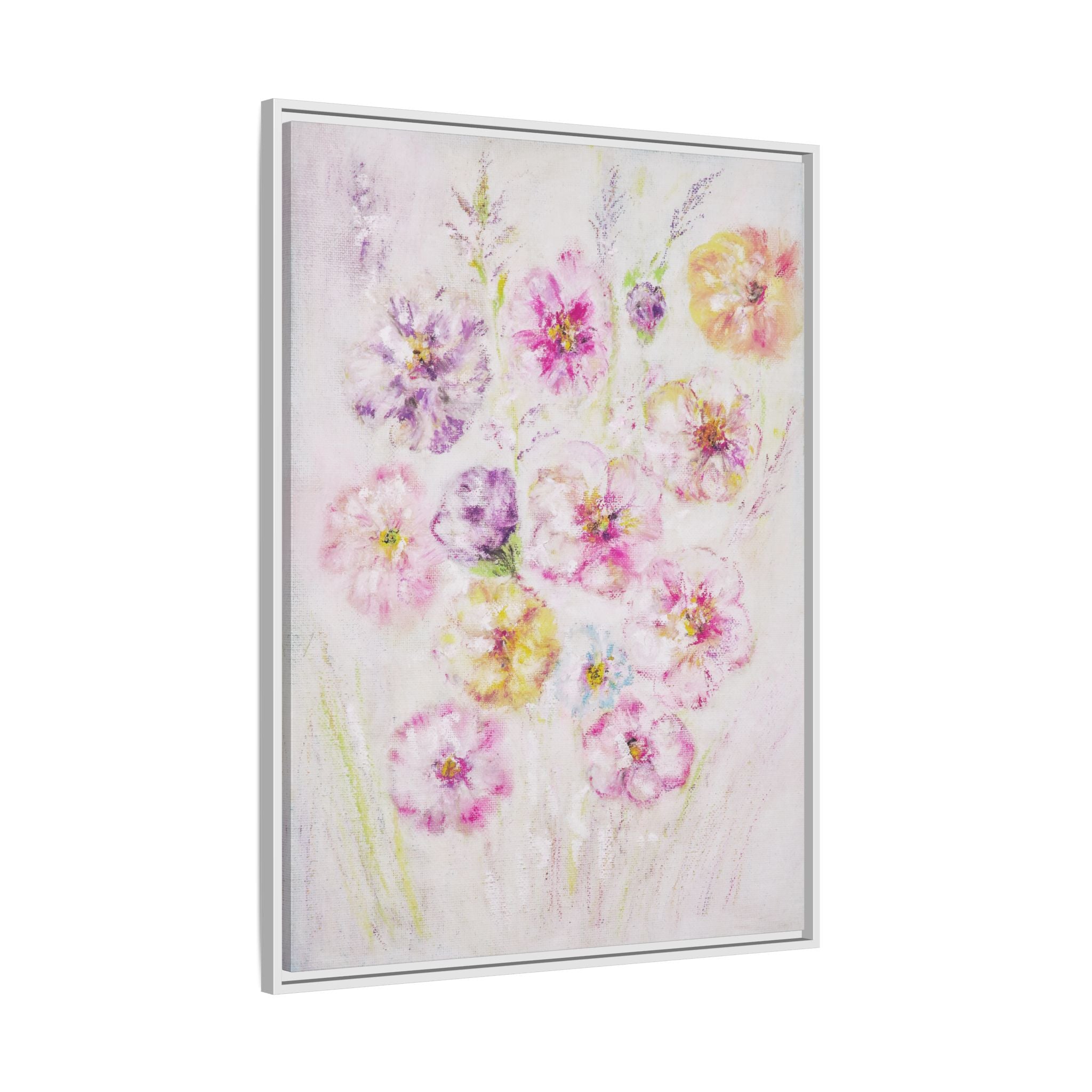 Framed Floral Canvas Print — Soft Pastel Bouquet Wall Art