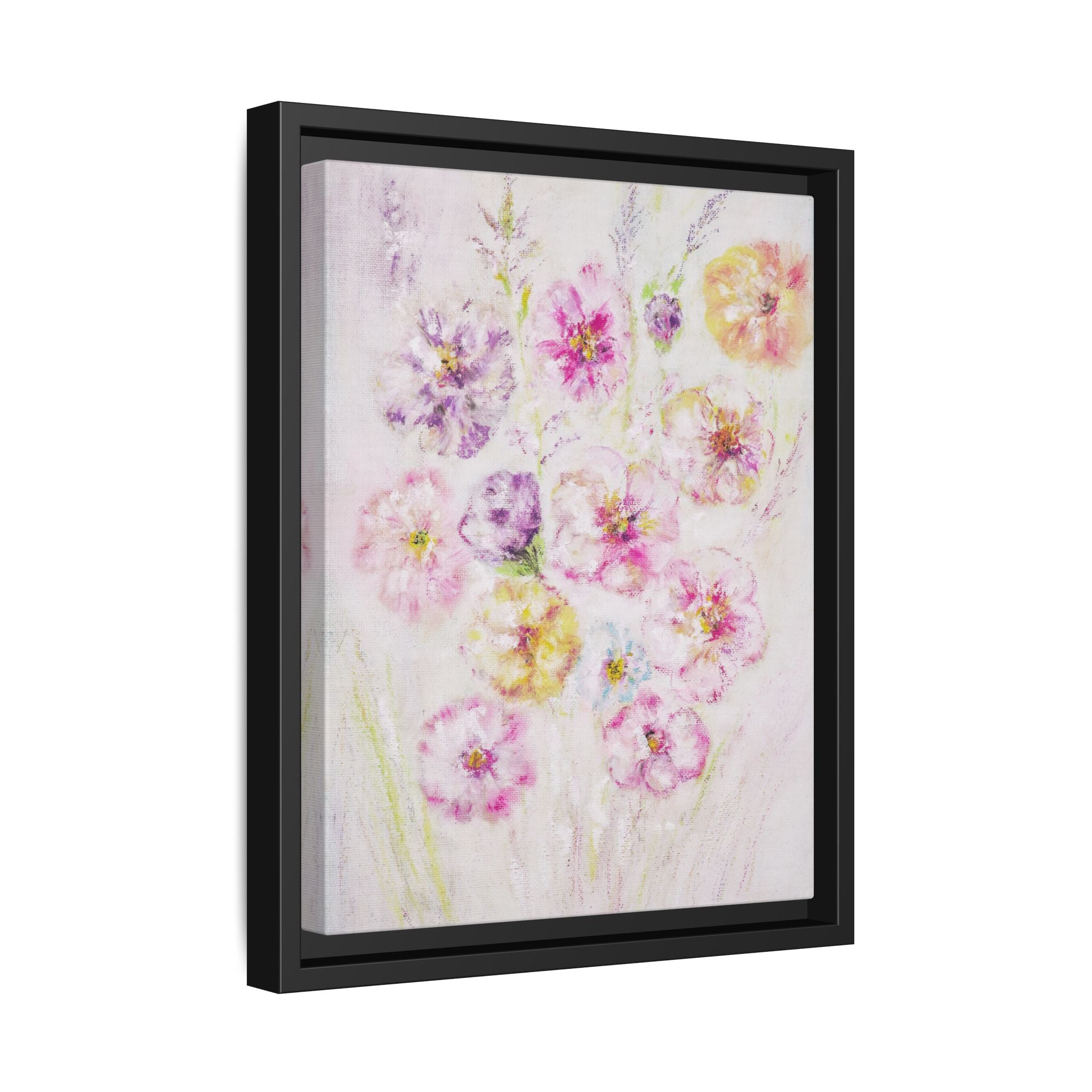 Framed Floral Canvas Print — Soft Pastel Bouquet Wall Art