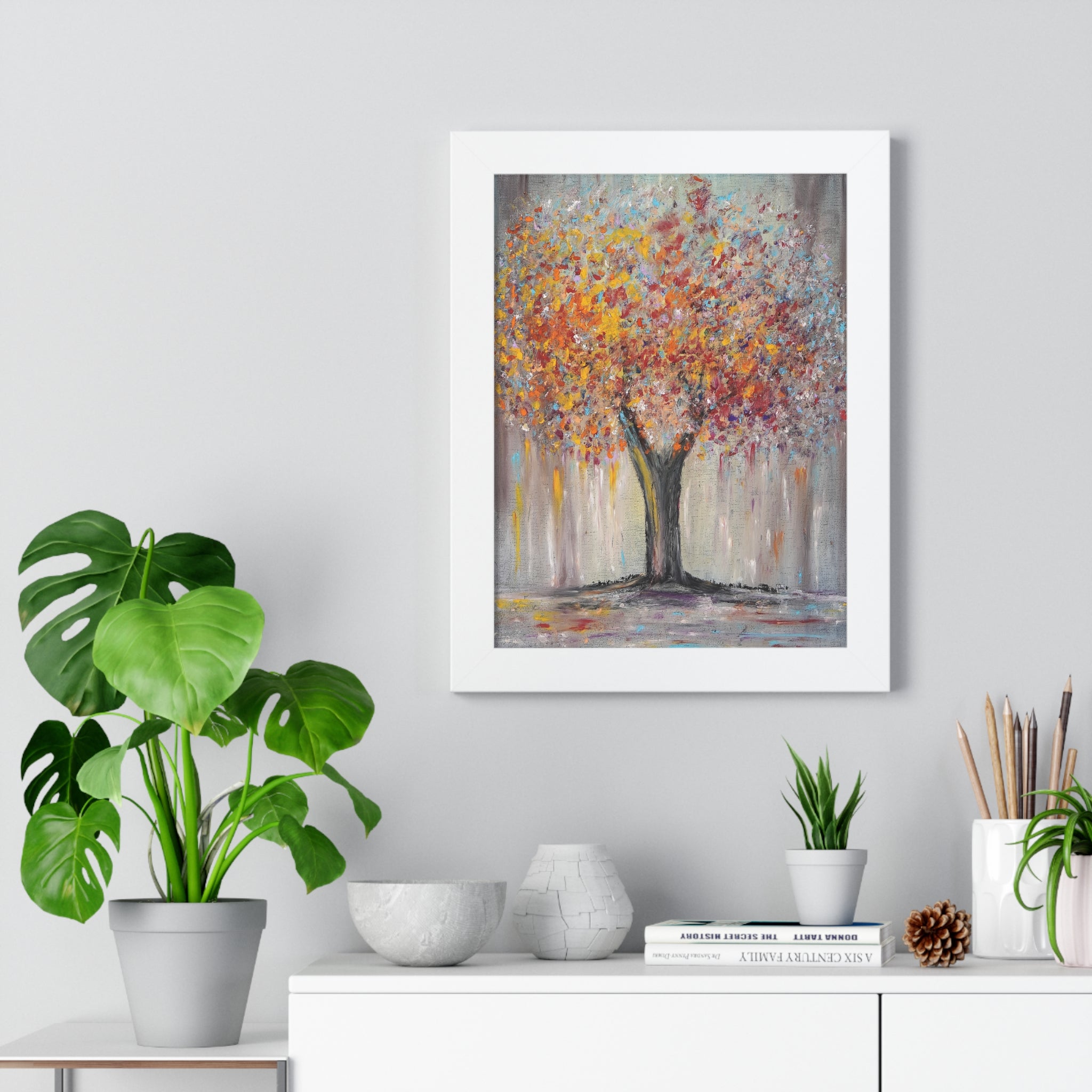 Framed Vertical Poster — Autumn Abstract Tree Art Print