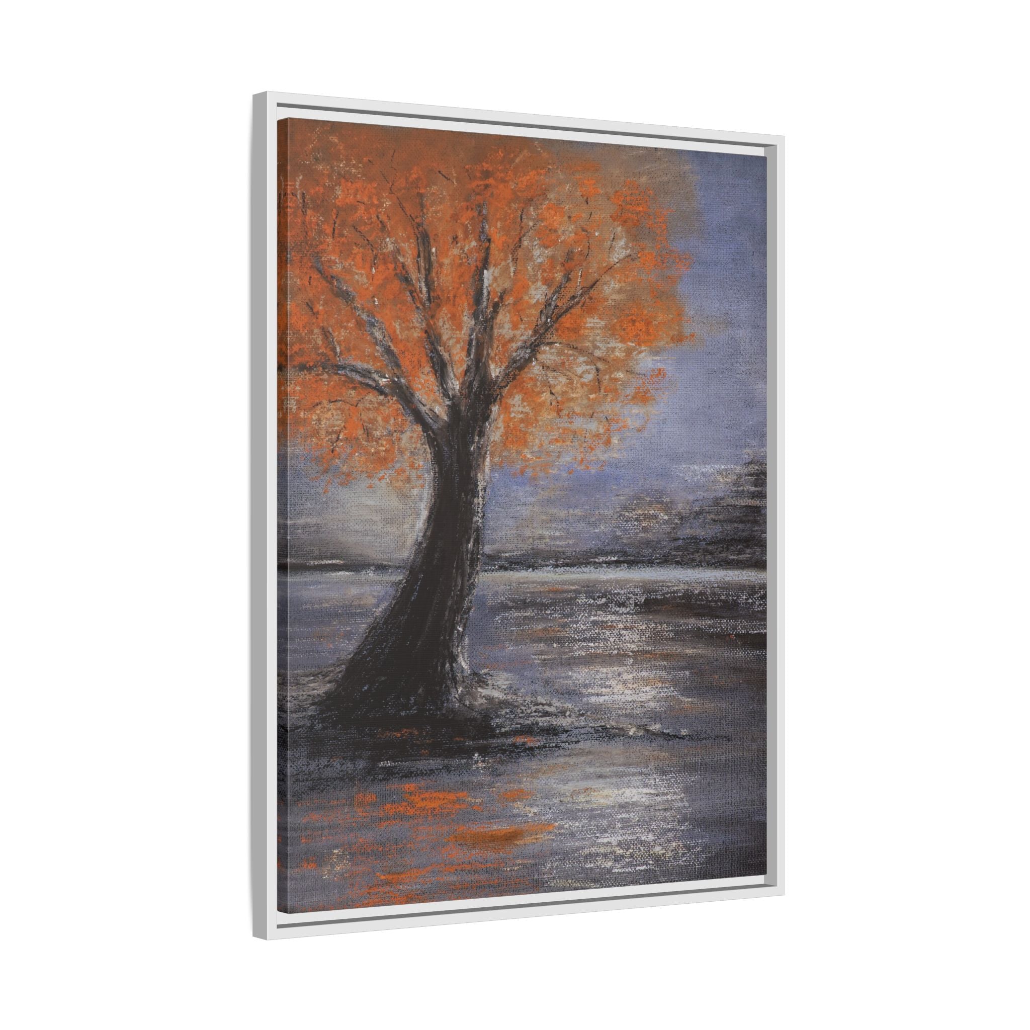 Framed Autumn Tree Canvas Print — Orange Tree Landscape Wall Art