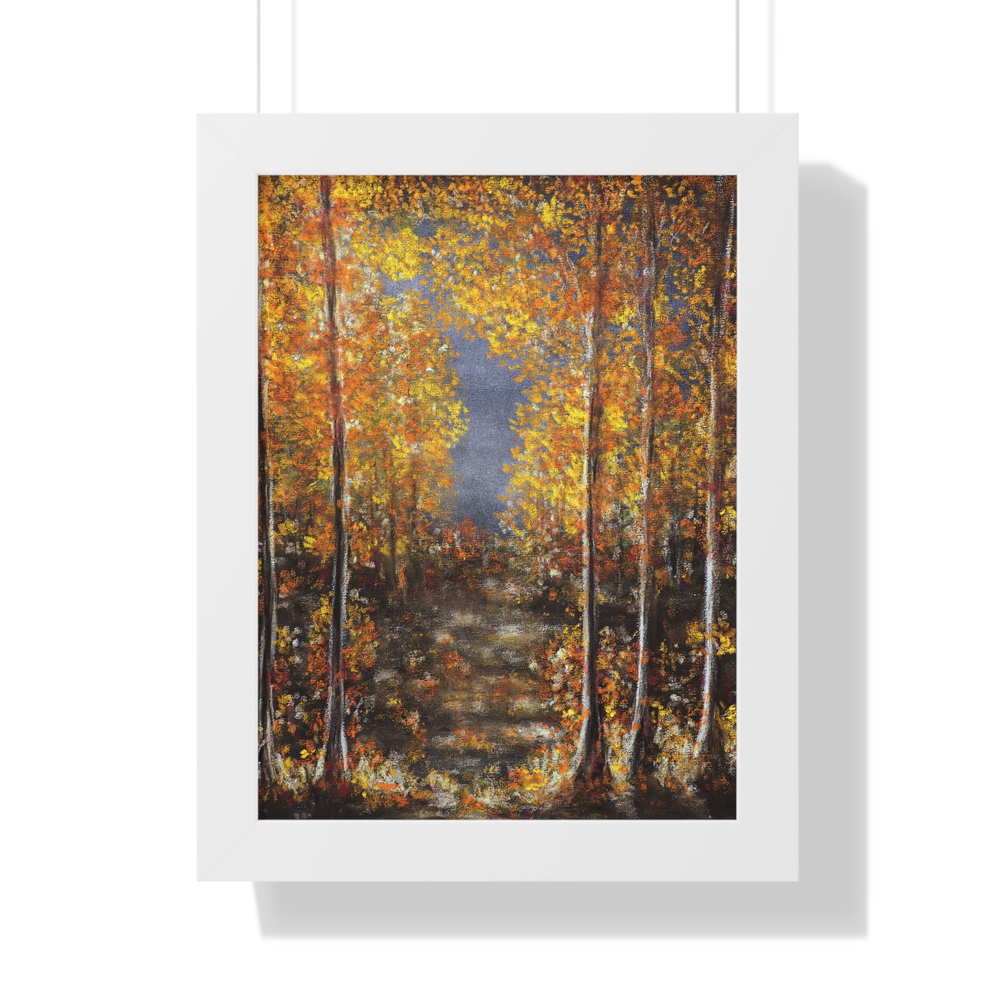 Autumn Birch Forest Framed Vertical Poster – Fall Landscape Wall Art