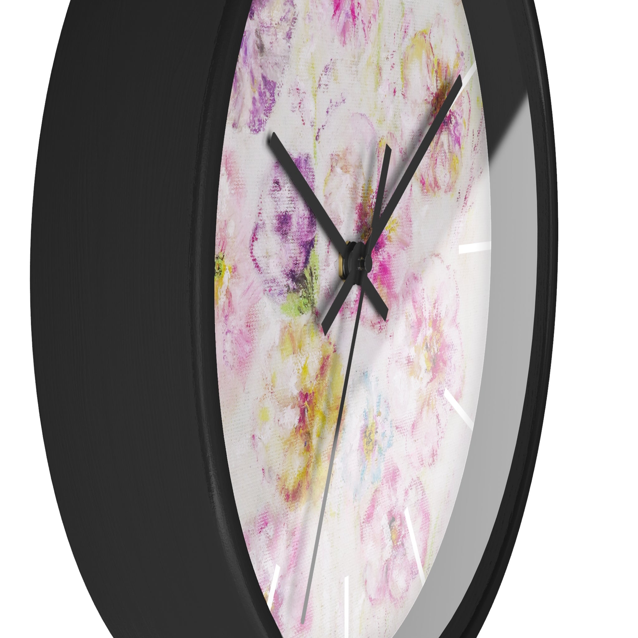 Floral Watercolor Wall Clock — Soft Pink Garden Floral Home Décor