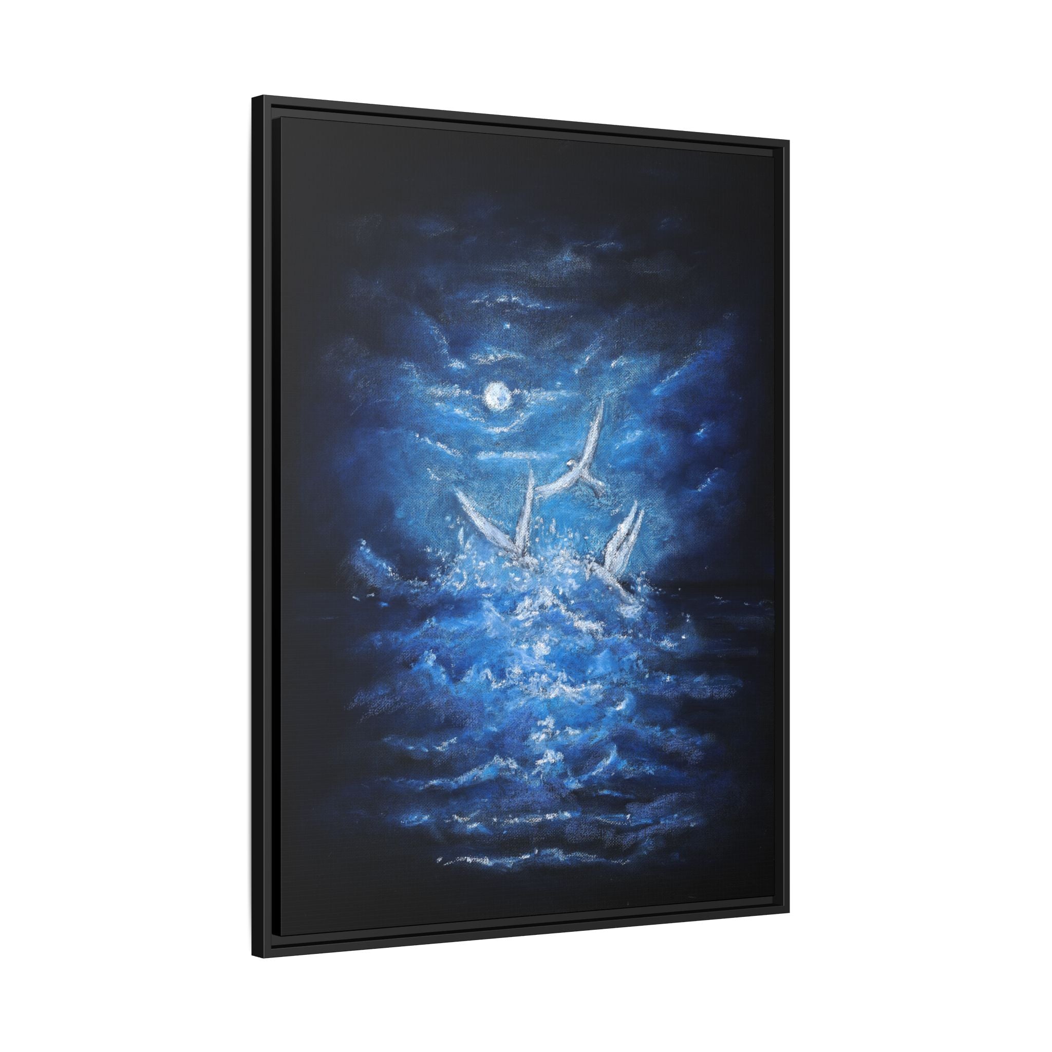 Night Ocean Birds - Matte Canvas Framed Wall Art