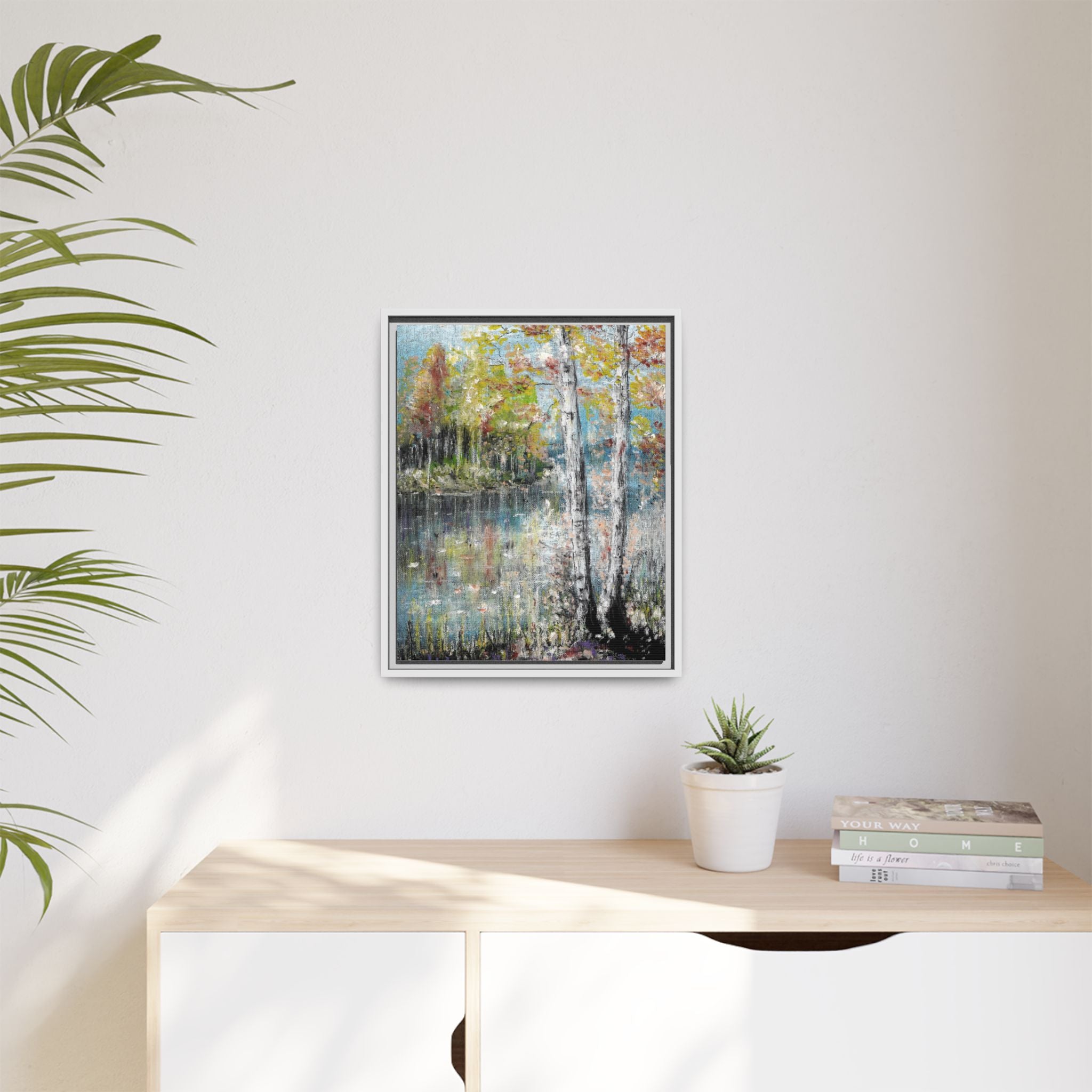 Framed Matte Canvas-Trees by the Lake