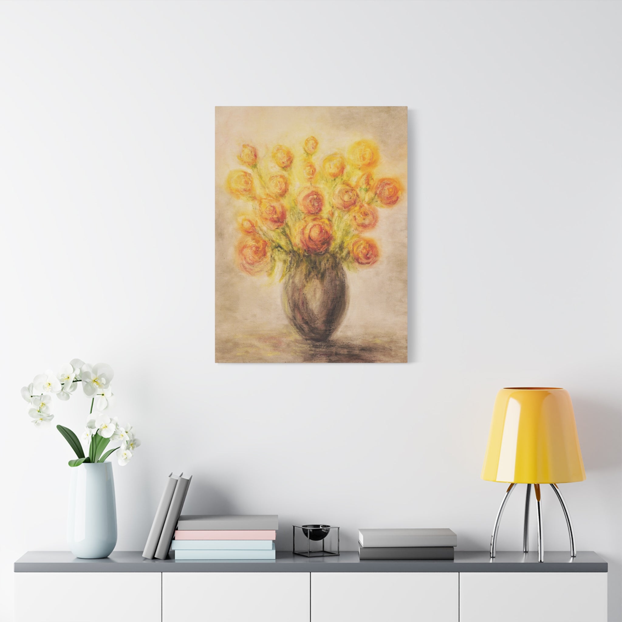 Matte Canvas Print - Golden Rose Bouquet Wall Art (Stretched 1.25")