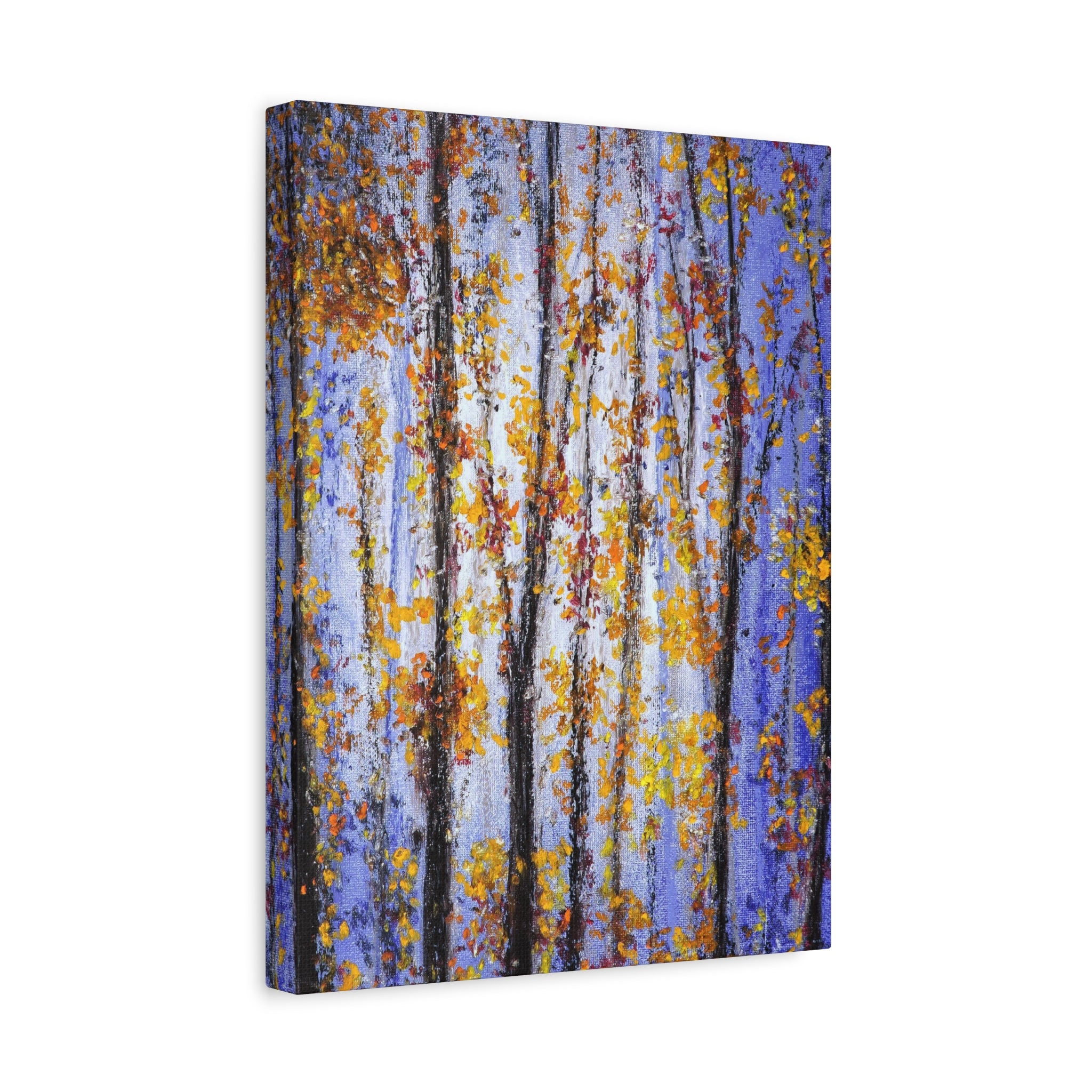 Autumn Aspens Matte Stretched Canvas – Purple & Gold Forest Wall Art (1.25")