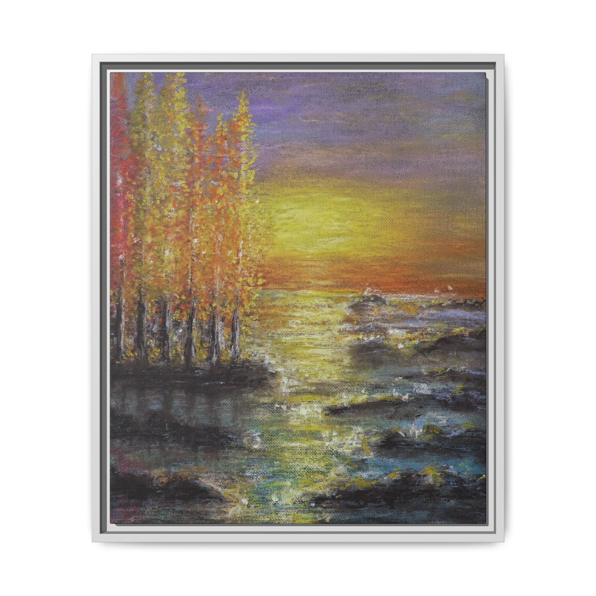 Tranquil Sunset Lake - Framed Matte Canvas Art Print
