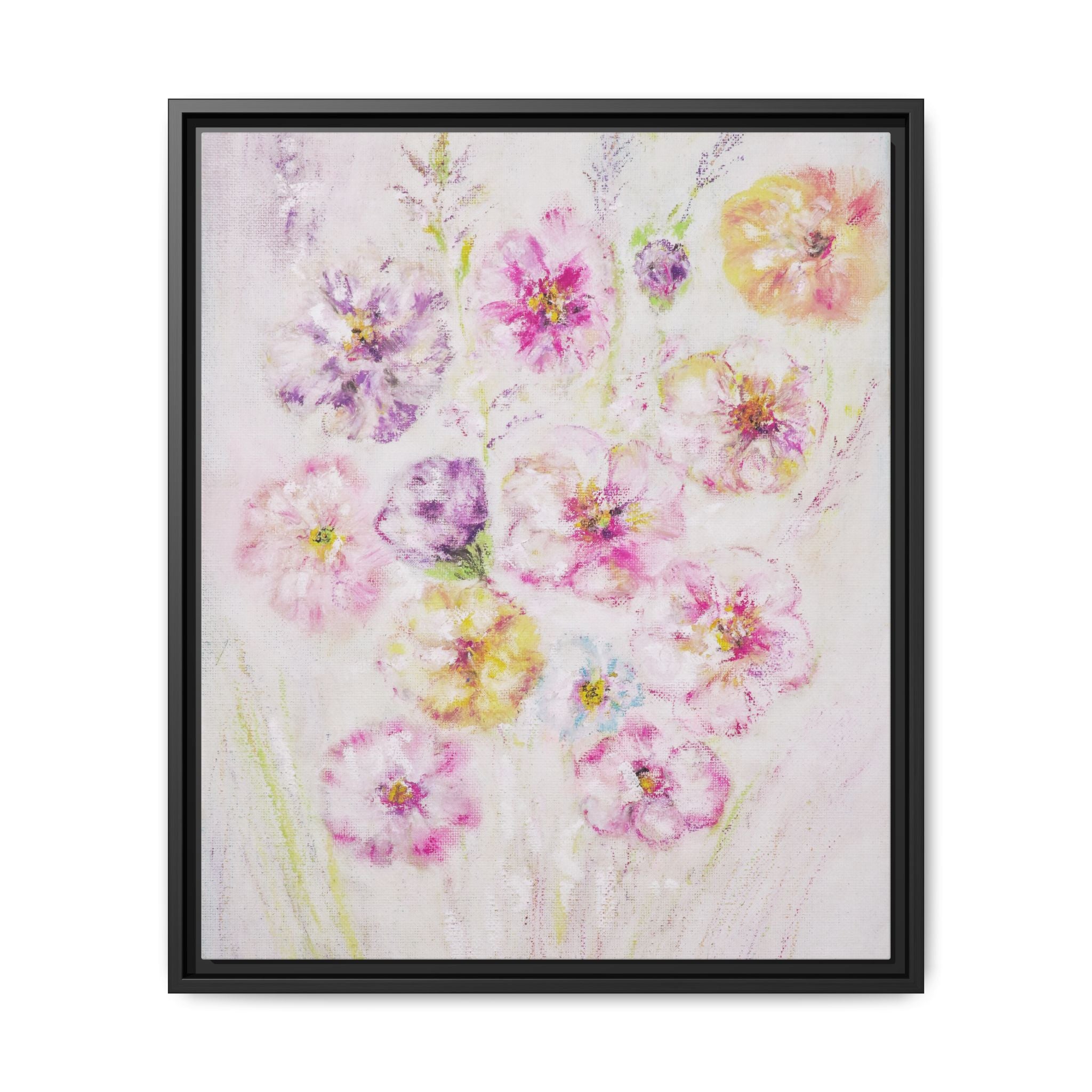 Framed Floral Canvas Print — Soft Pastel Bouquet Wall Art