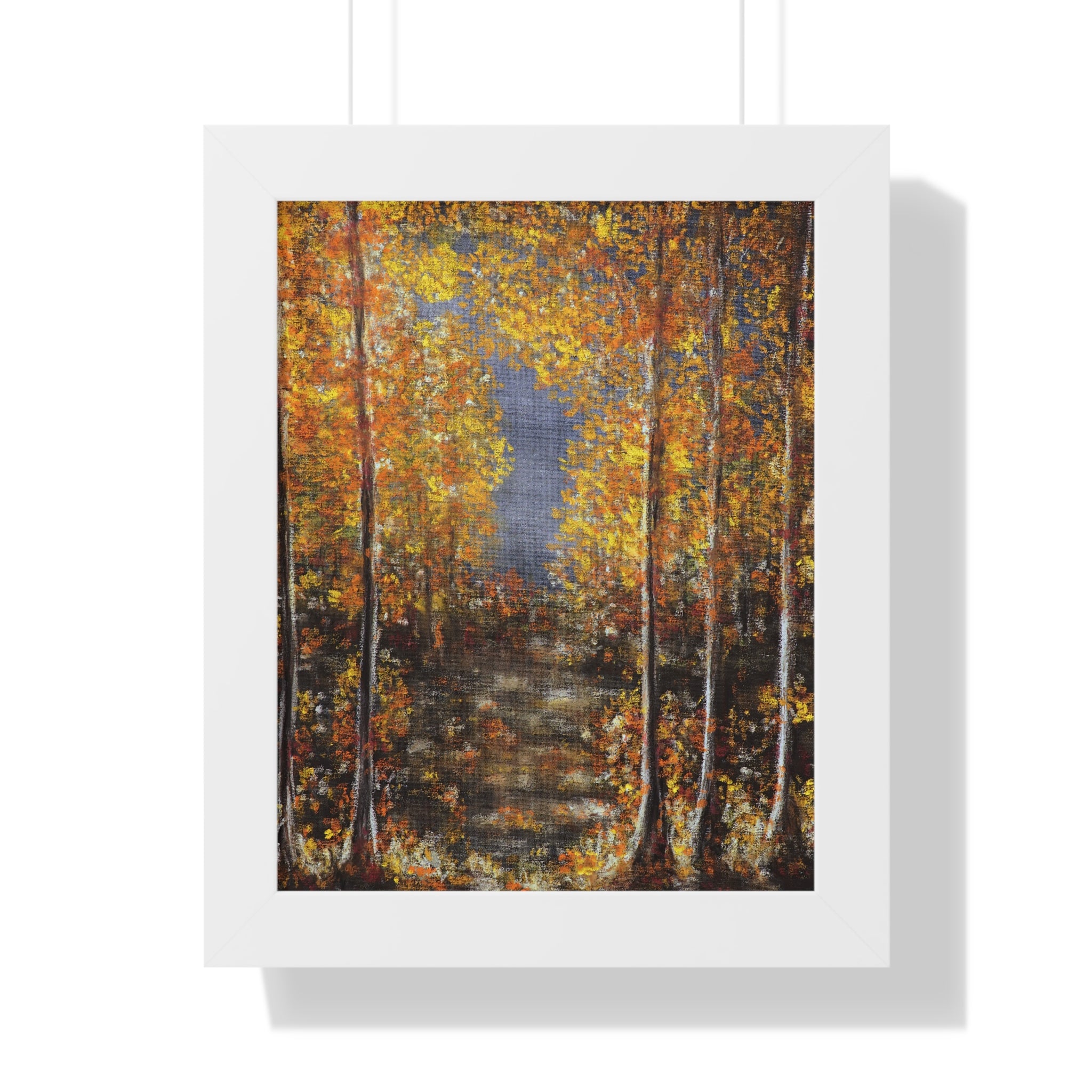 Autumn Birch Forest Framed Vertical Poster – Fall Landscape Wall Art