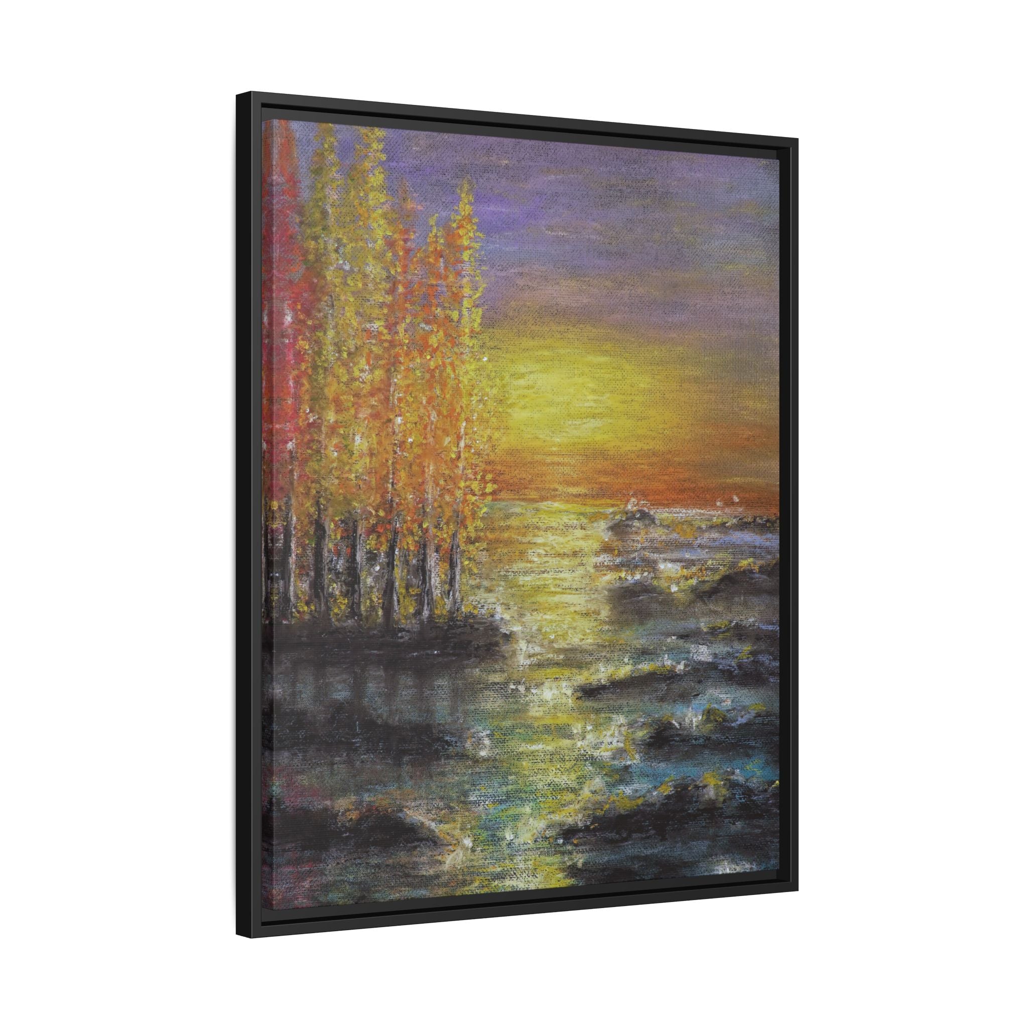 Tranquil Sunset Lake - Framed Matte Canvas Art Print