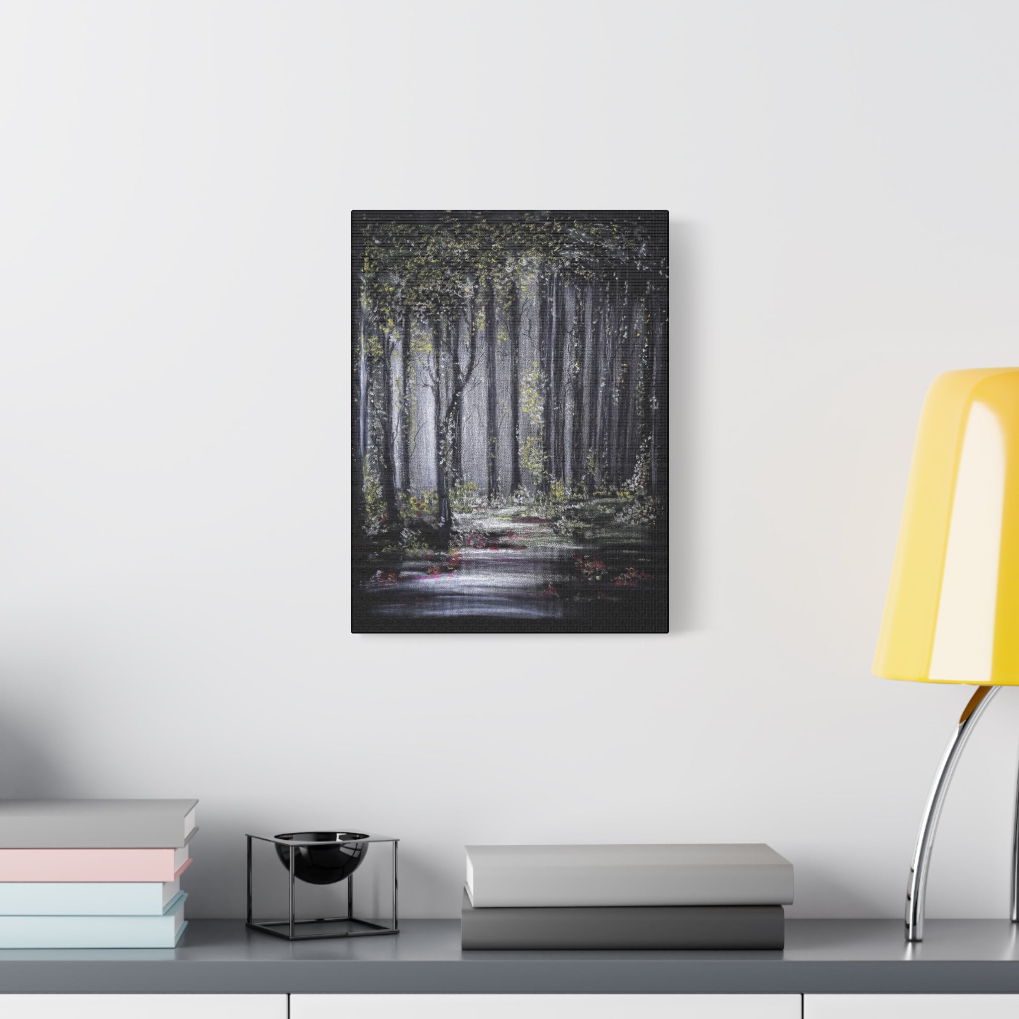 Forest Path Matte Canvas Wall Art — Moody Woodland Landscape, Stretched 1.25"