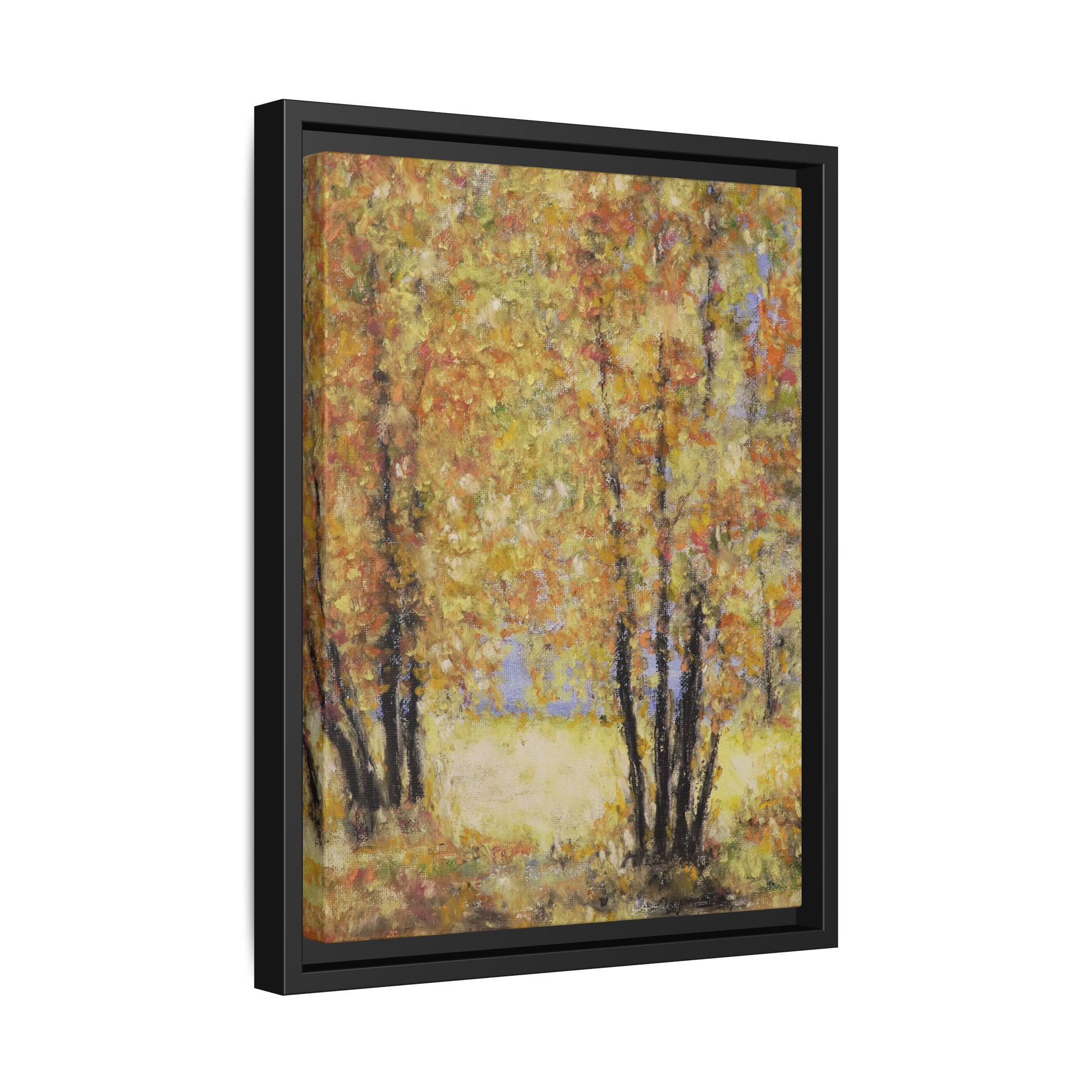 Framed Matte Canvas Autumn Forest Wall Art — Golden Trees Landscape Print